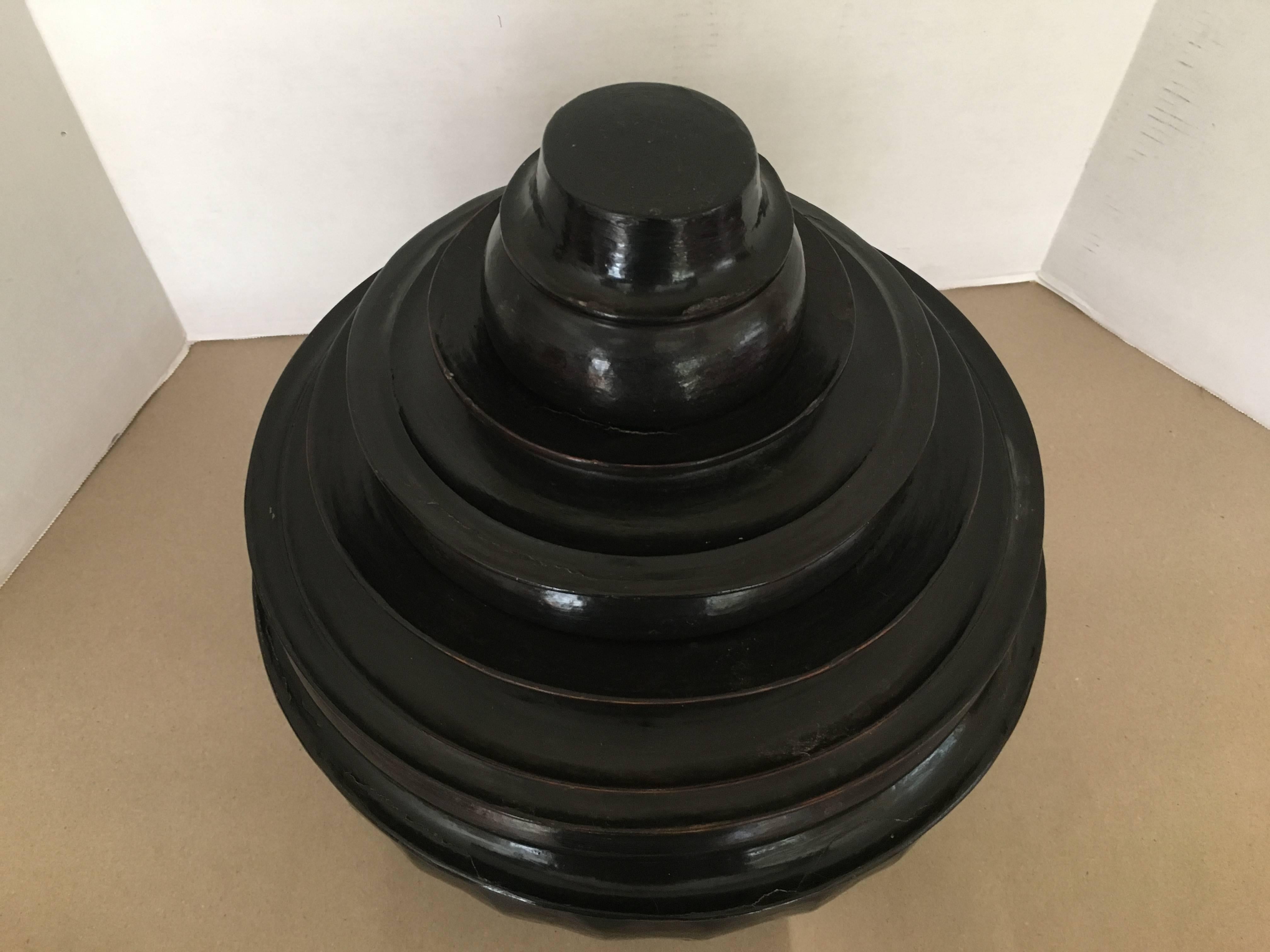 Burmese Black Lacquered Offering Bowl 1