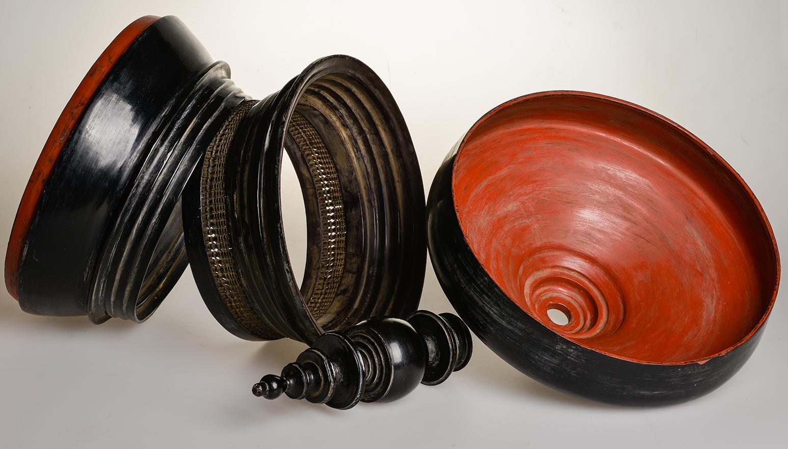 Burmese Black Lacquered Temple Offering Box 2