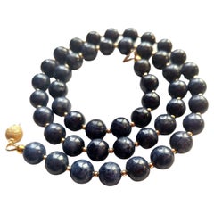 Burmese Blue Sapphire Beaded Necklace with 14K Gold Clasp