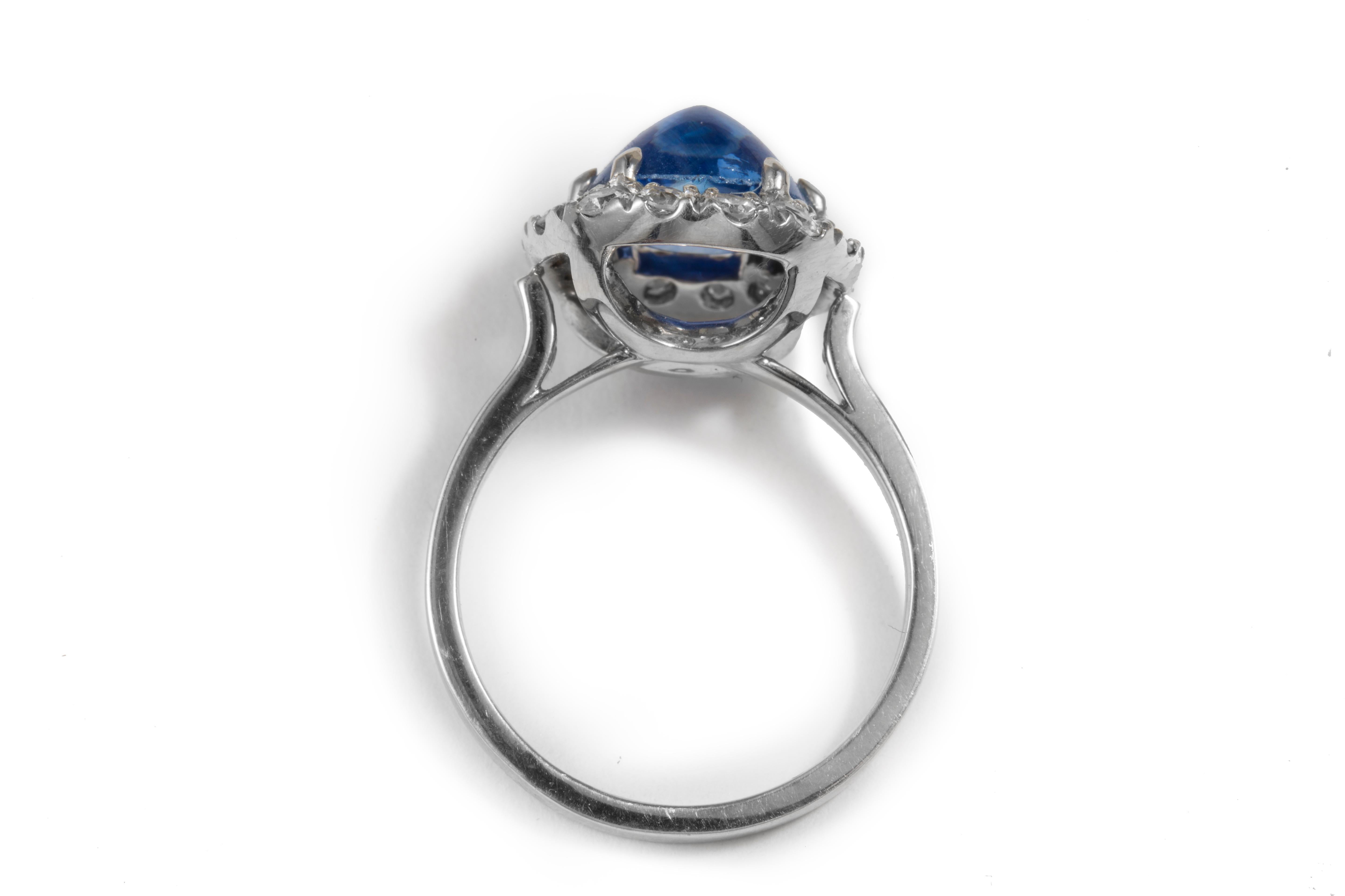 Burmese Blue Sapphire Ring with Diamonds in 18 Karat White Gold In New Condition In New York, NY
