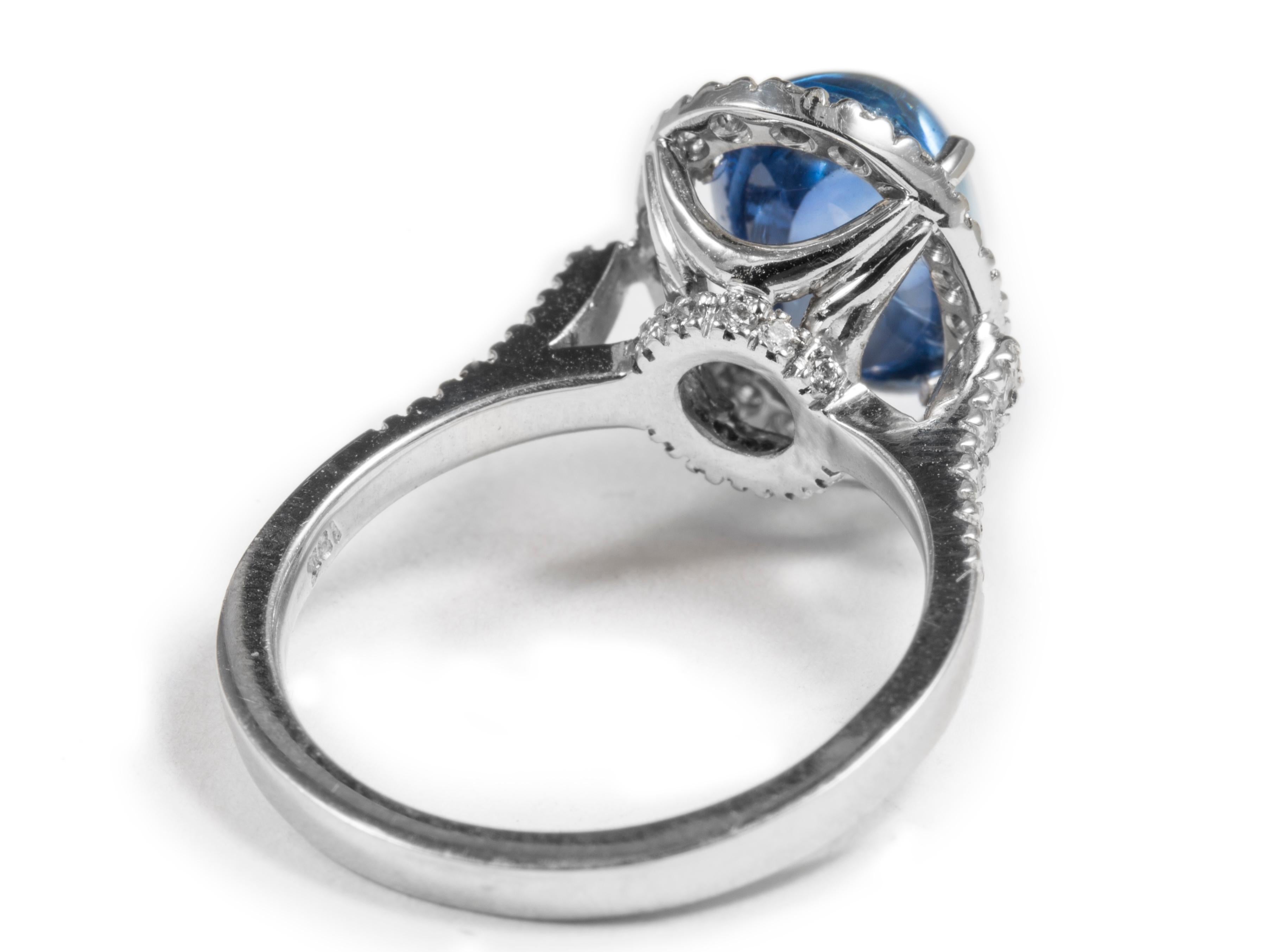 Burmese Blue Sapphire Ring with Diamonds in 18 Karat White Gold In New Condition In New York, NY
