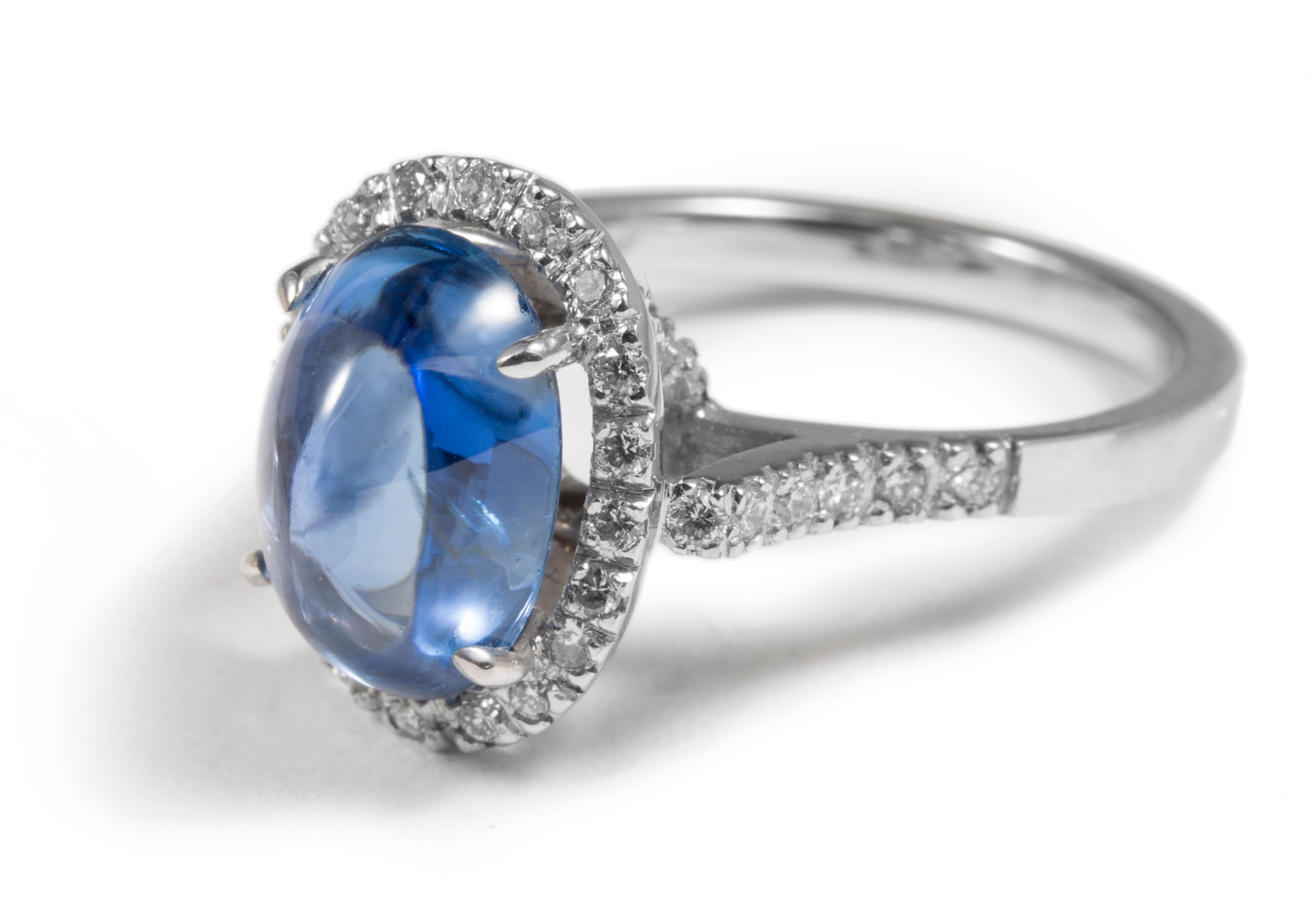 Women's Burmese Blue Sapphire Ring with Diamonds in 18 Karat White Gold