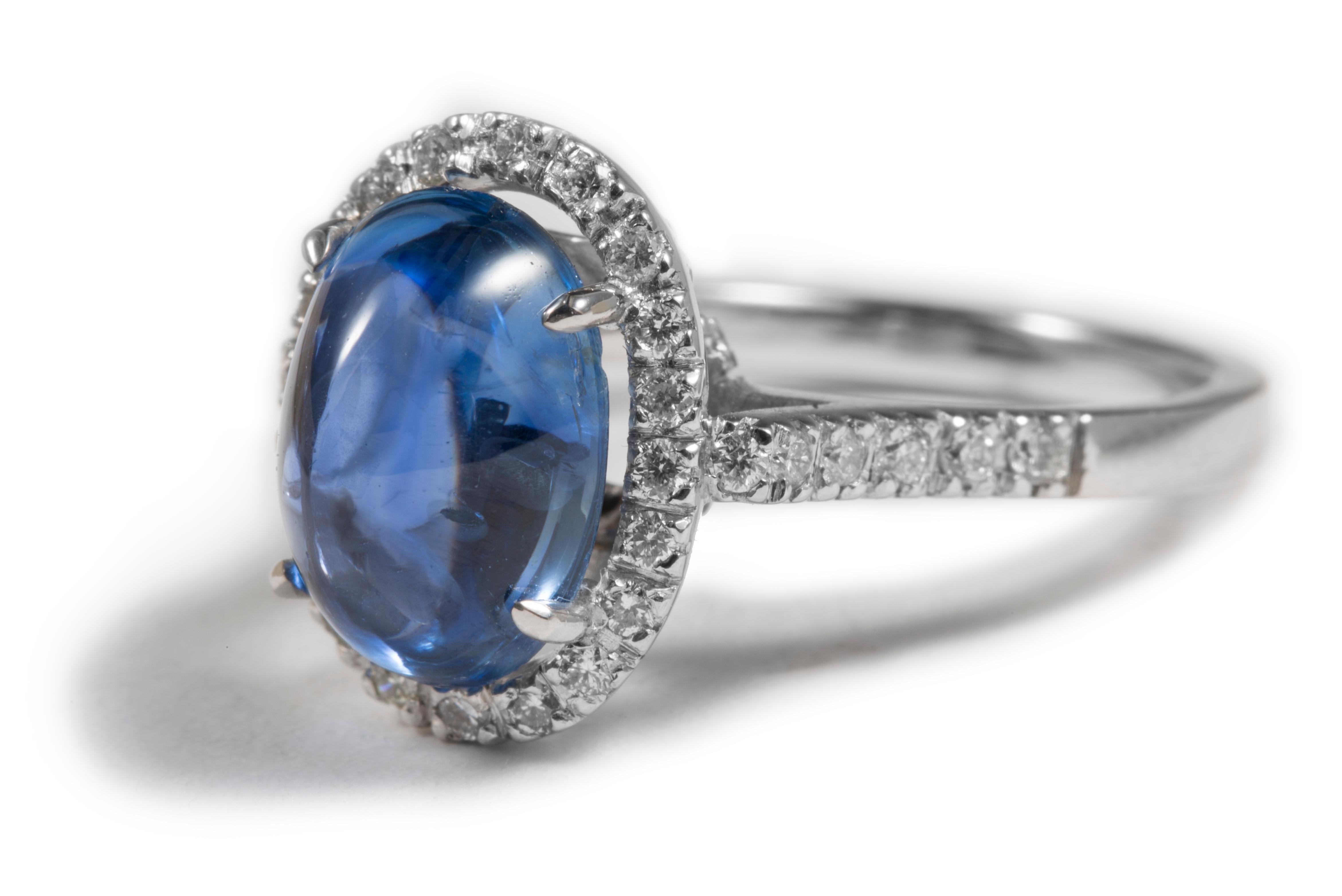Burmese Blue Sapphire Ring with Diamonds in 18 Karat White Gold 1