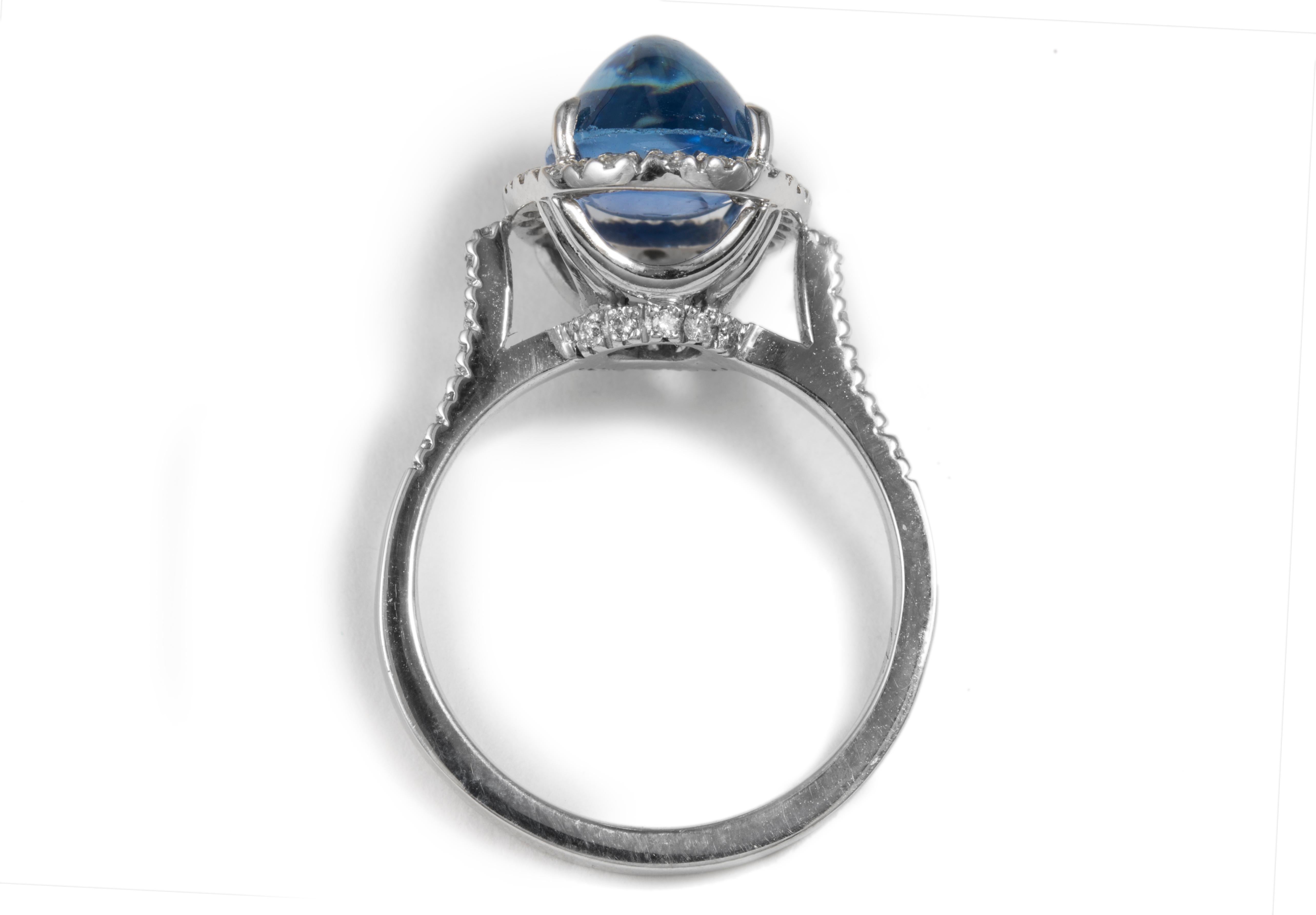 Burmese Blue Sapphire Ring with Diamonds in 18 Karat White Gold 2