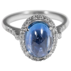 Burmese Blue Sapphire Ring with Diamonds in 18 Karat White Gold