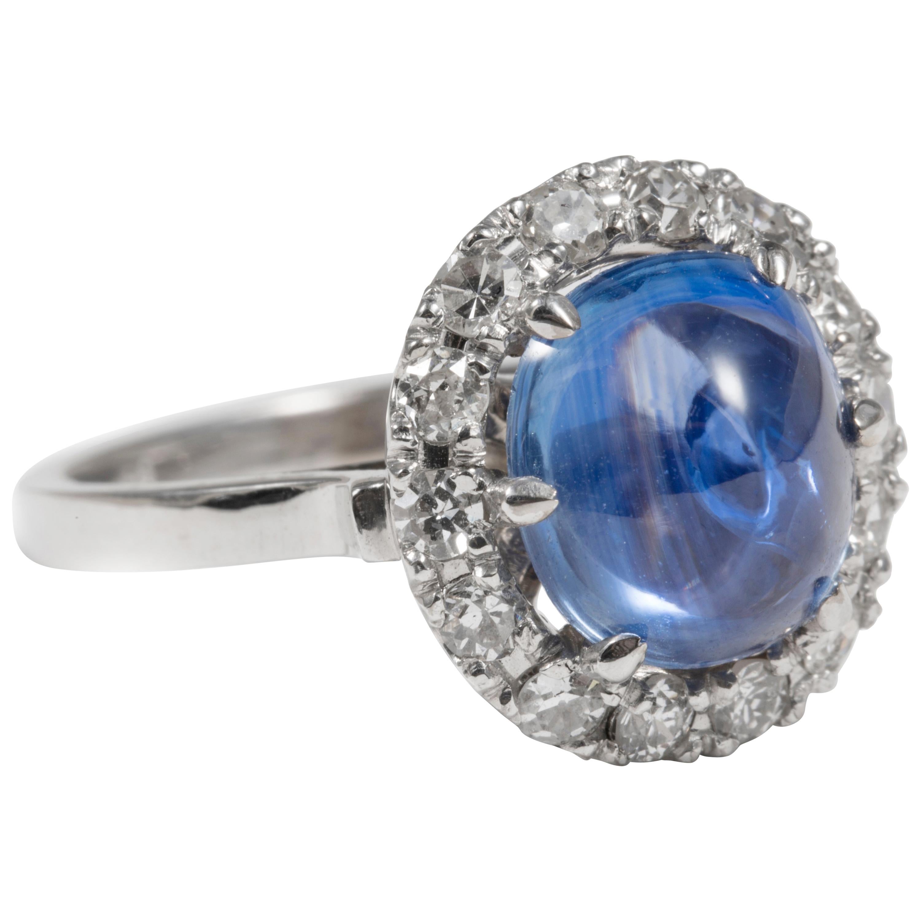 Burmese Blue Sapphire Ring with Diamonds in 18 Karat White Gold