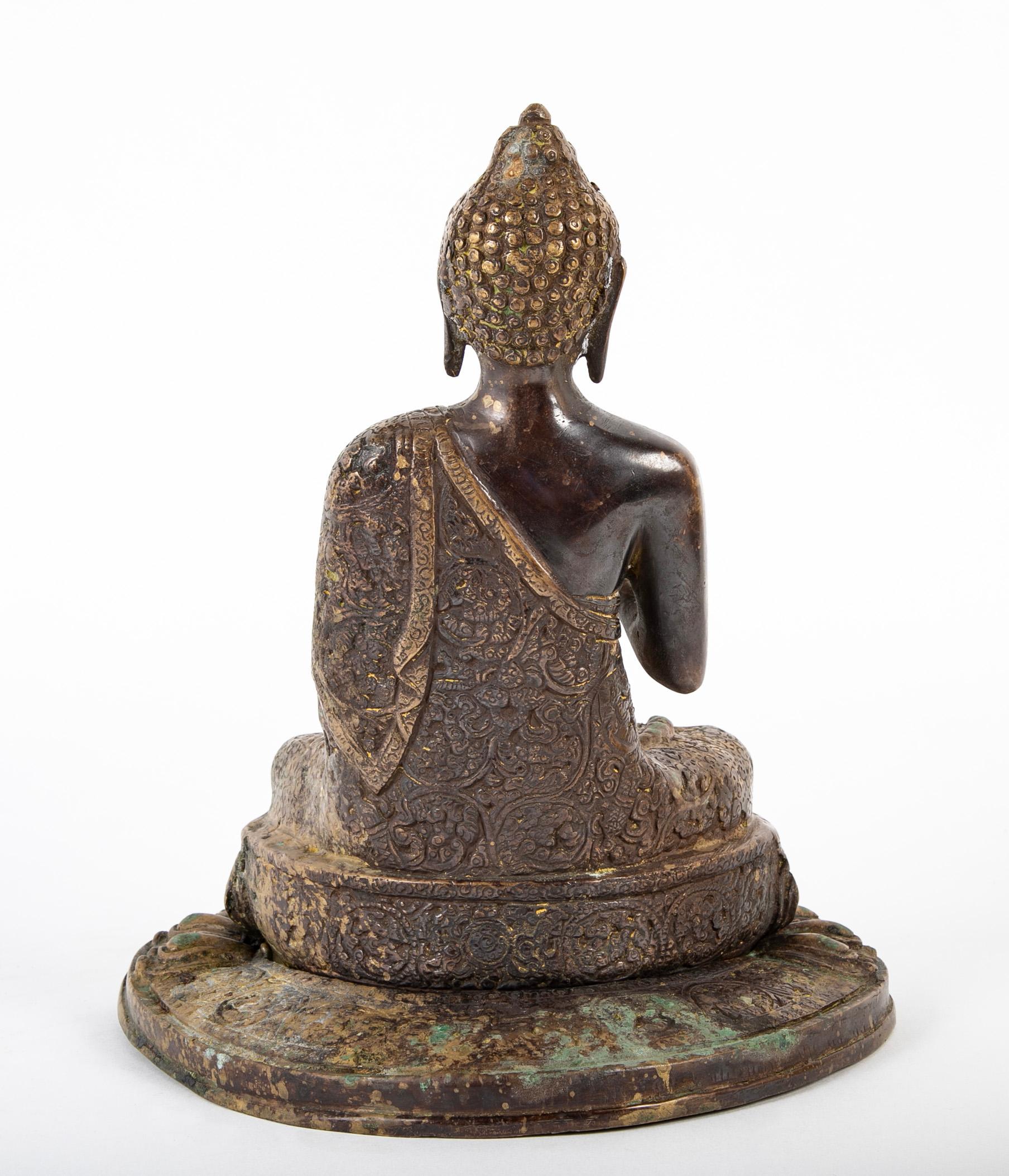 Cast Burmese Bronze Buddha Seated in Lotus Position For Sale
