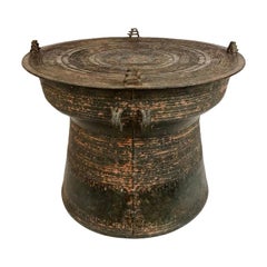 Antique Burmese Bronze Rain Drum Side Table