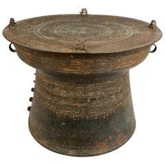 Antique Burmese Bronze Rain Drum Side Table