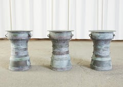 Set of 3 Burmese Bronze Rain Drums or Frog Drum Tables