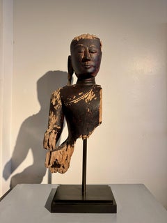 Burmese Buddha Fragmentary Lacquered Wood Bust, Ava Period, 17th/18th Century