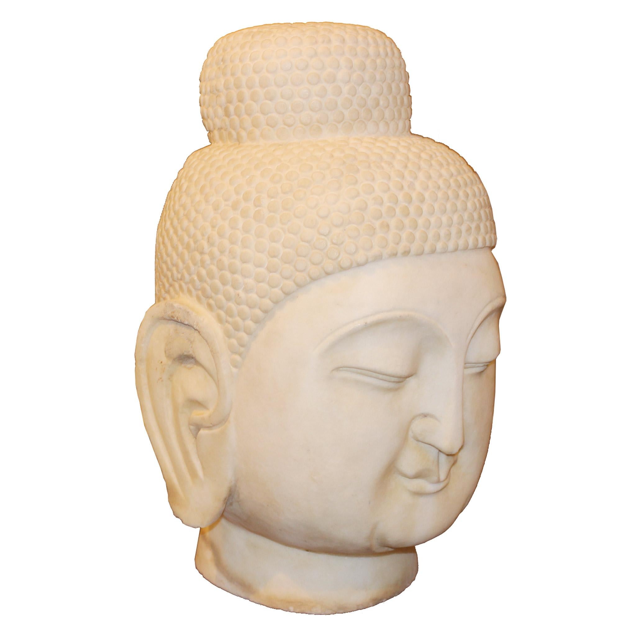 Beautifully hand carved marble Buddha head from Burma looks great indoors or place in the garden to bring peace and happiness.