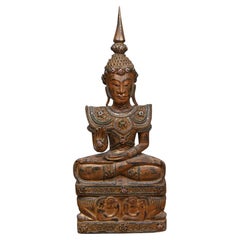Antique Burmese Buddha Statue Carved Buddhist Lotus Pose