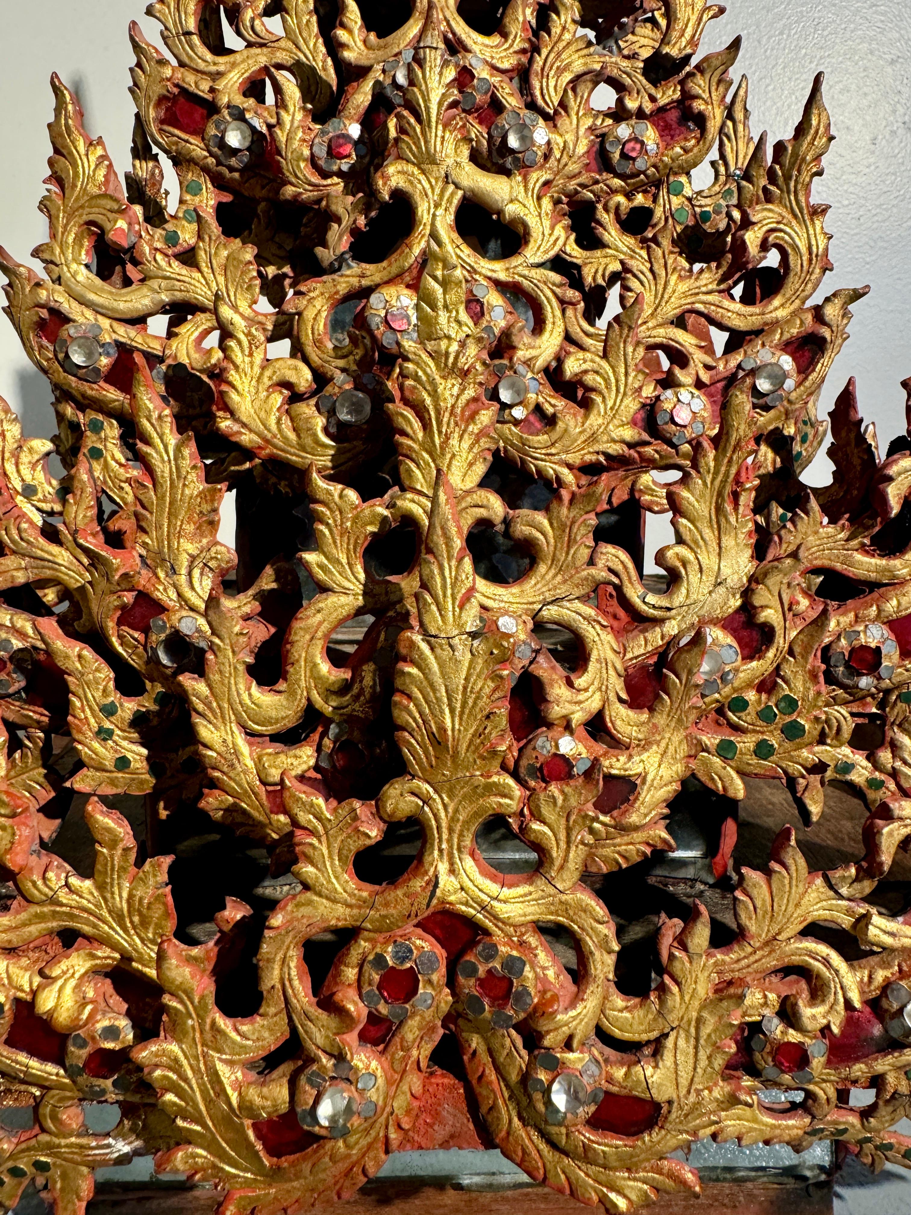Burmese Buddha Throne, Palin, Gilt and Embellished Wood, Mandalay Period, 19th c For Sale 9