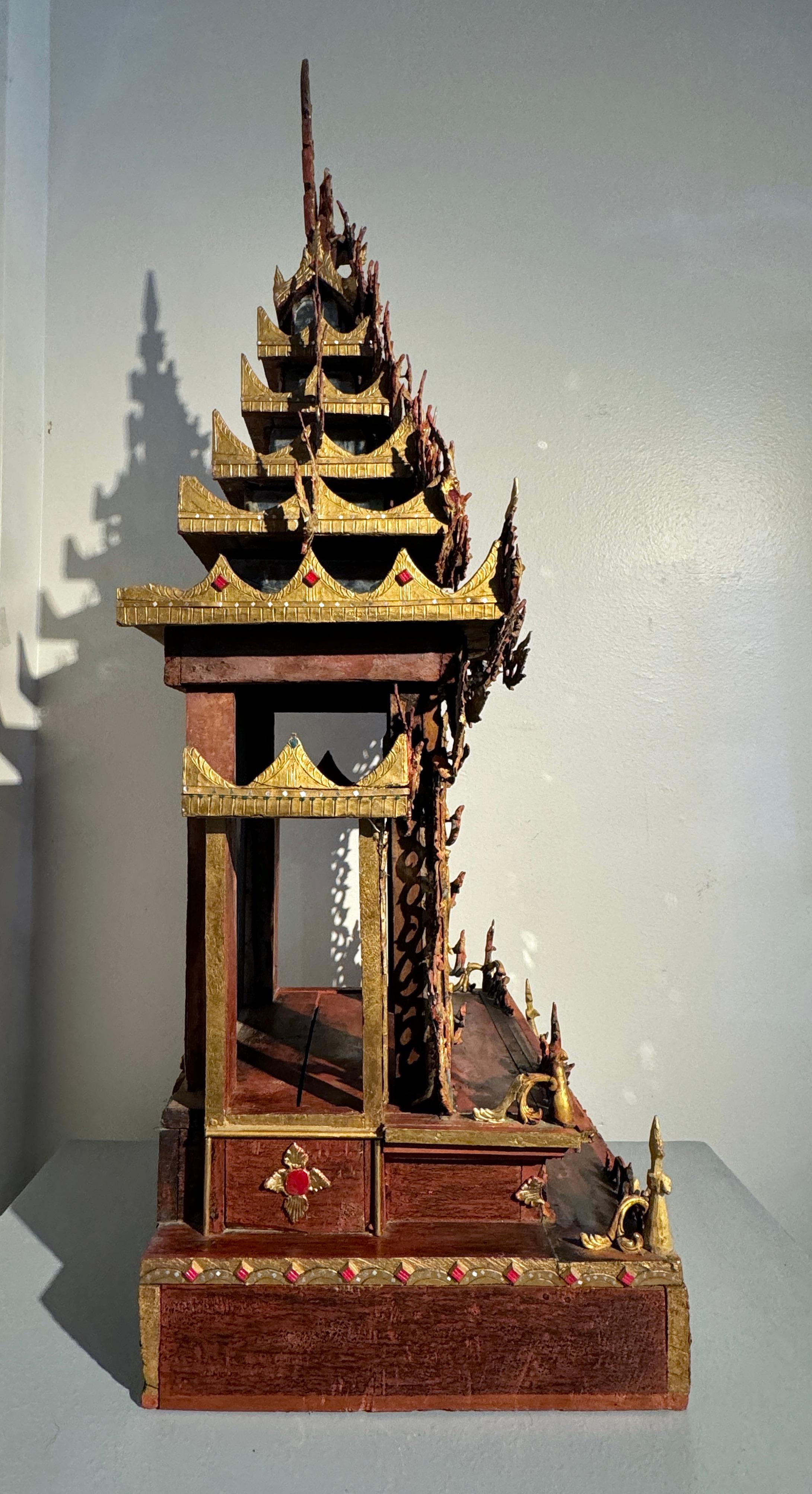 Burmese Buddha Throne, Palin, Gilt and Embellished Wood, Mandalay Period, 19th c In Good Condition For Sale In Austin, TX