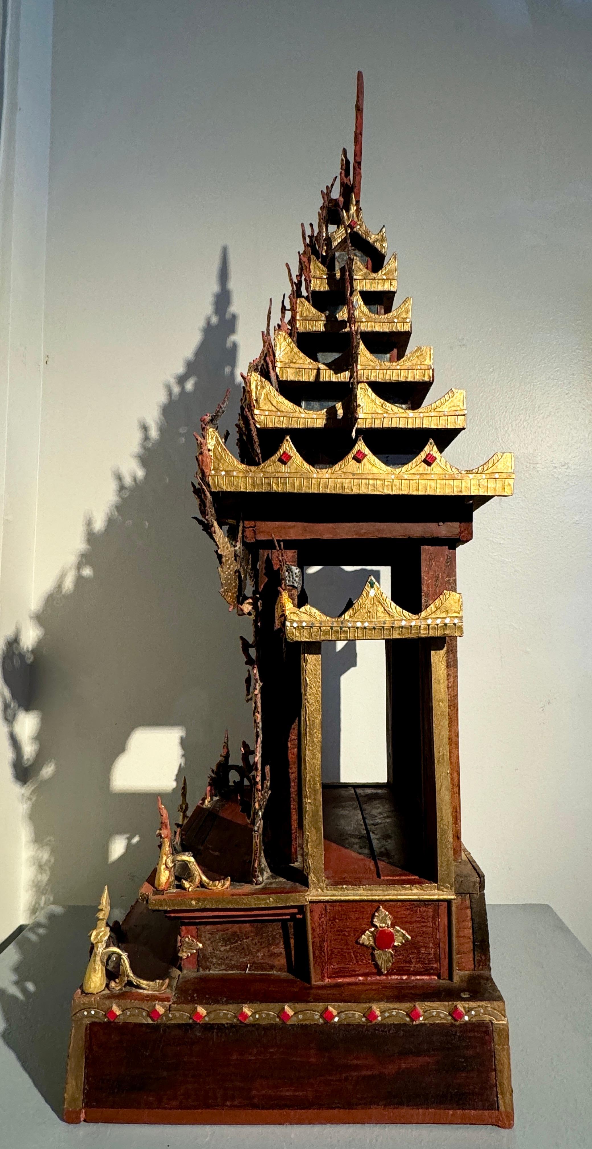 Mirror Burmese Buddha Throne, Palin, Gilt and Embellished Wood, Mandalay Period, 19th c For Sale