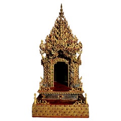 Burmese Buddha Throne, Palin, Gilt and Embellished Wood, Mandalay Period, 19th c