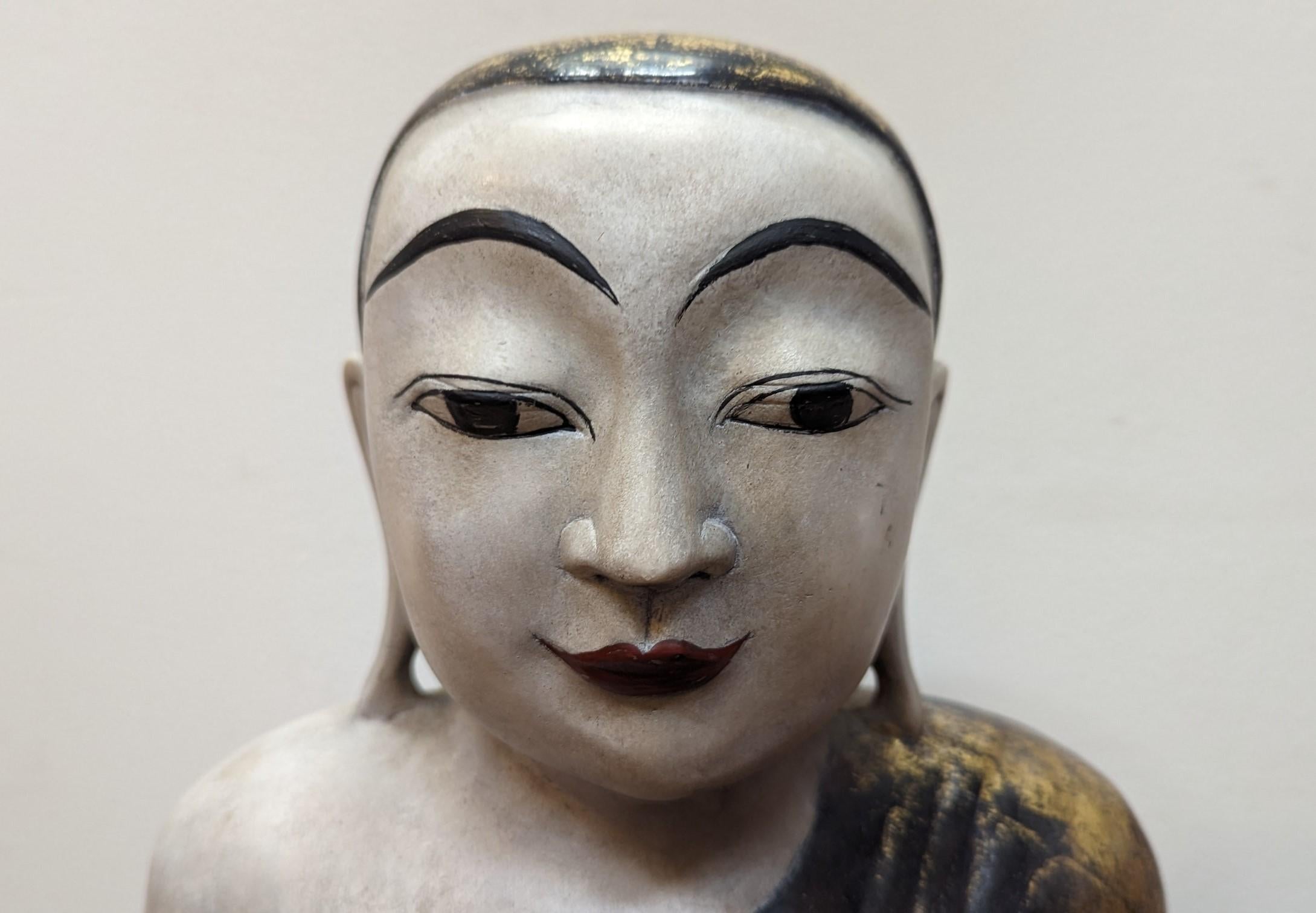 Carved Burmese Buddhist Alabaster Statue  For Sale