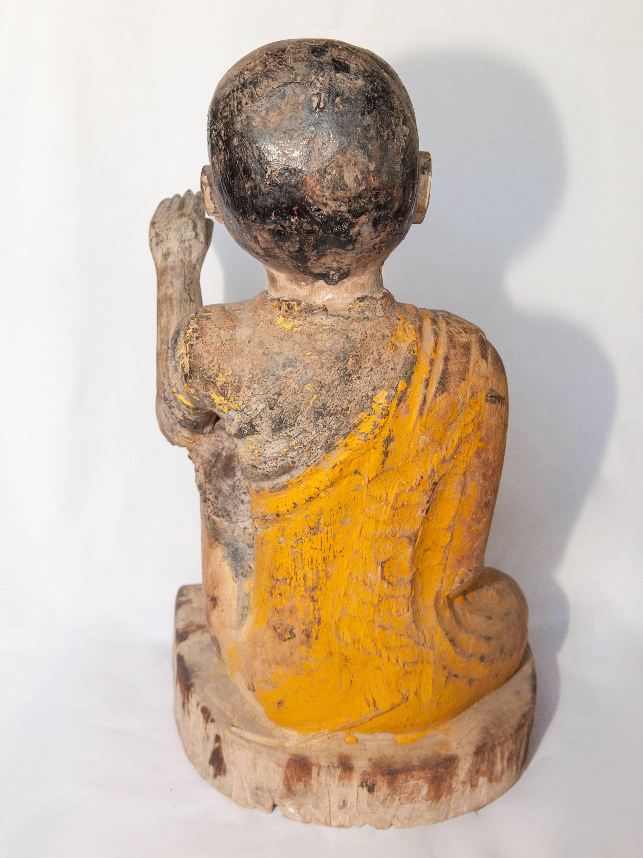 Burmese Buddhist Wood Carving, Sitting Monk or Teacher, Early 20th Century 7
