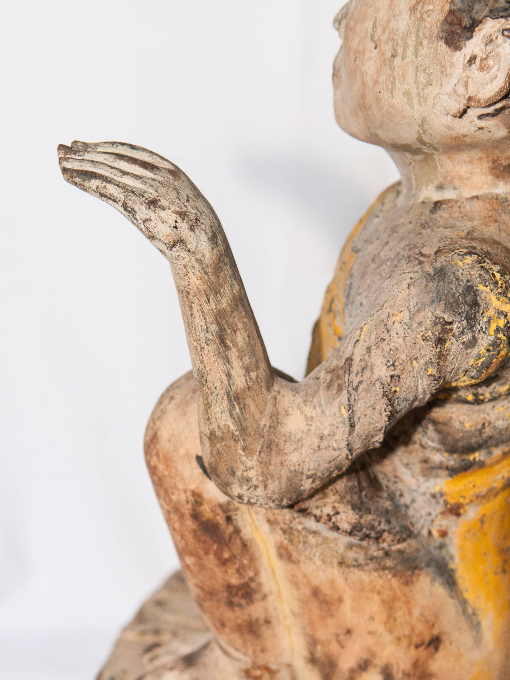 Sculpture bouddhiste birmane en bois, moine ou professeur assise, début du 20e siècle 6