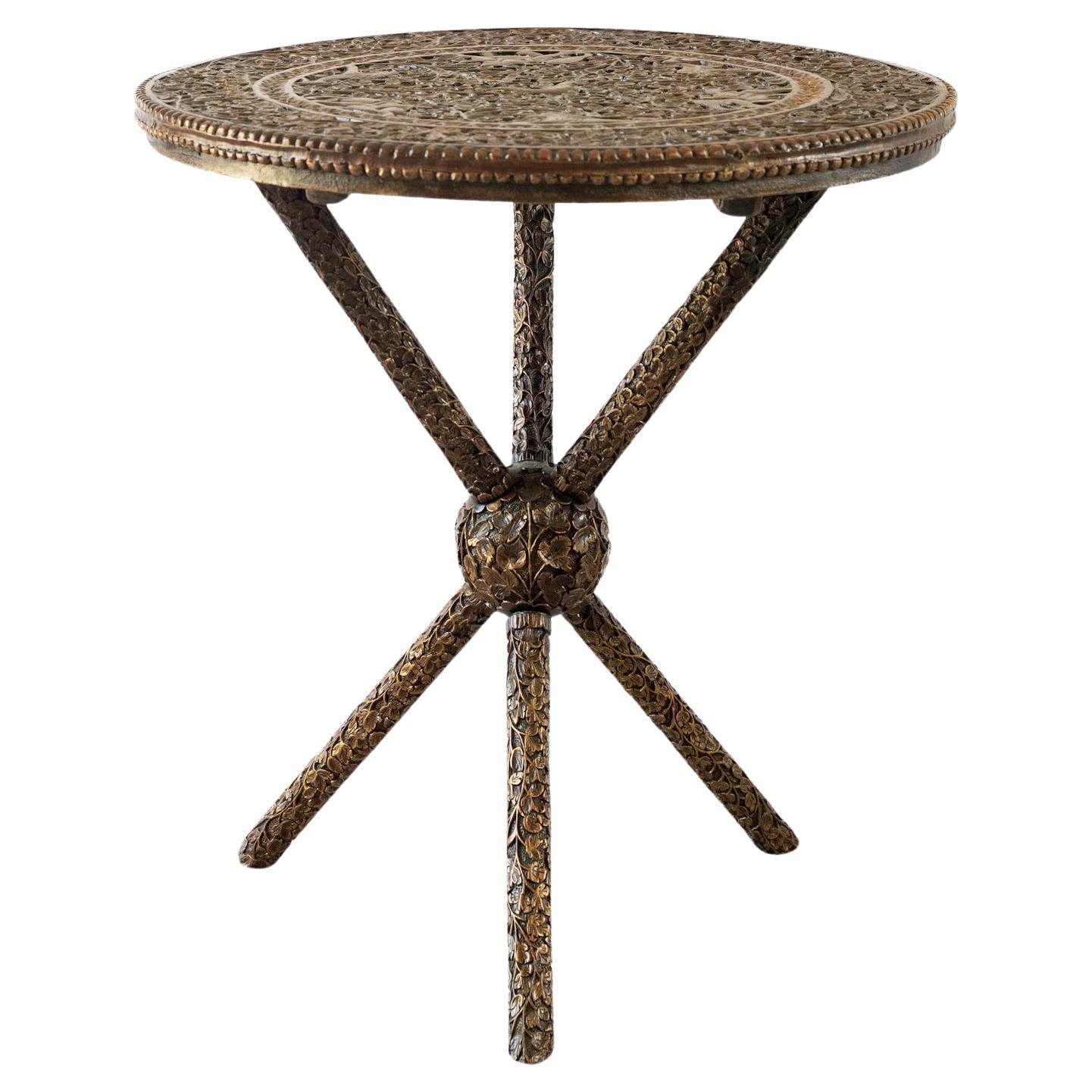 Burmese Carved Padouk Side Table