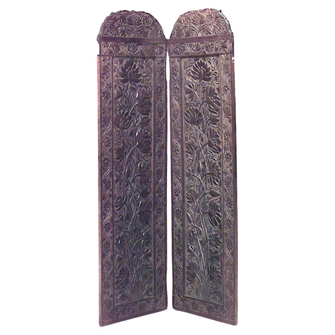 Burmese Carved Teak 2-Fold Screen