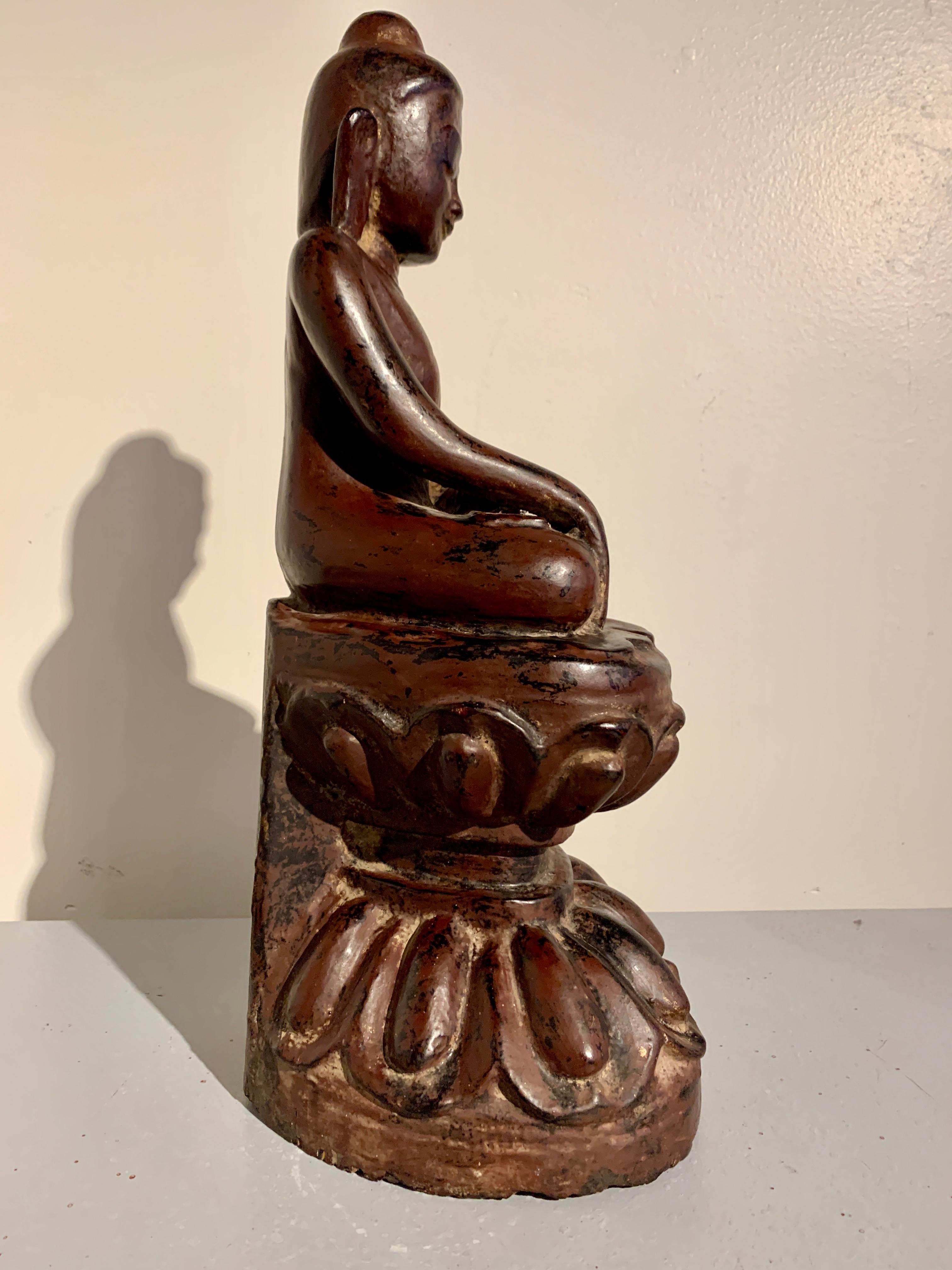 Hand-Carved Burmese Carved Teak and Lacquered Buddha, Ava Period, 18th Century