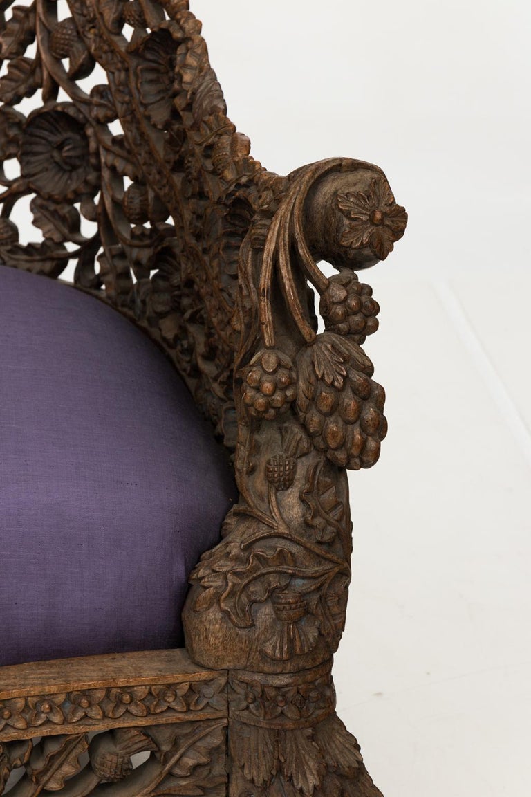 Burmese Carved Wood Armchair at 1stDibs