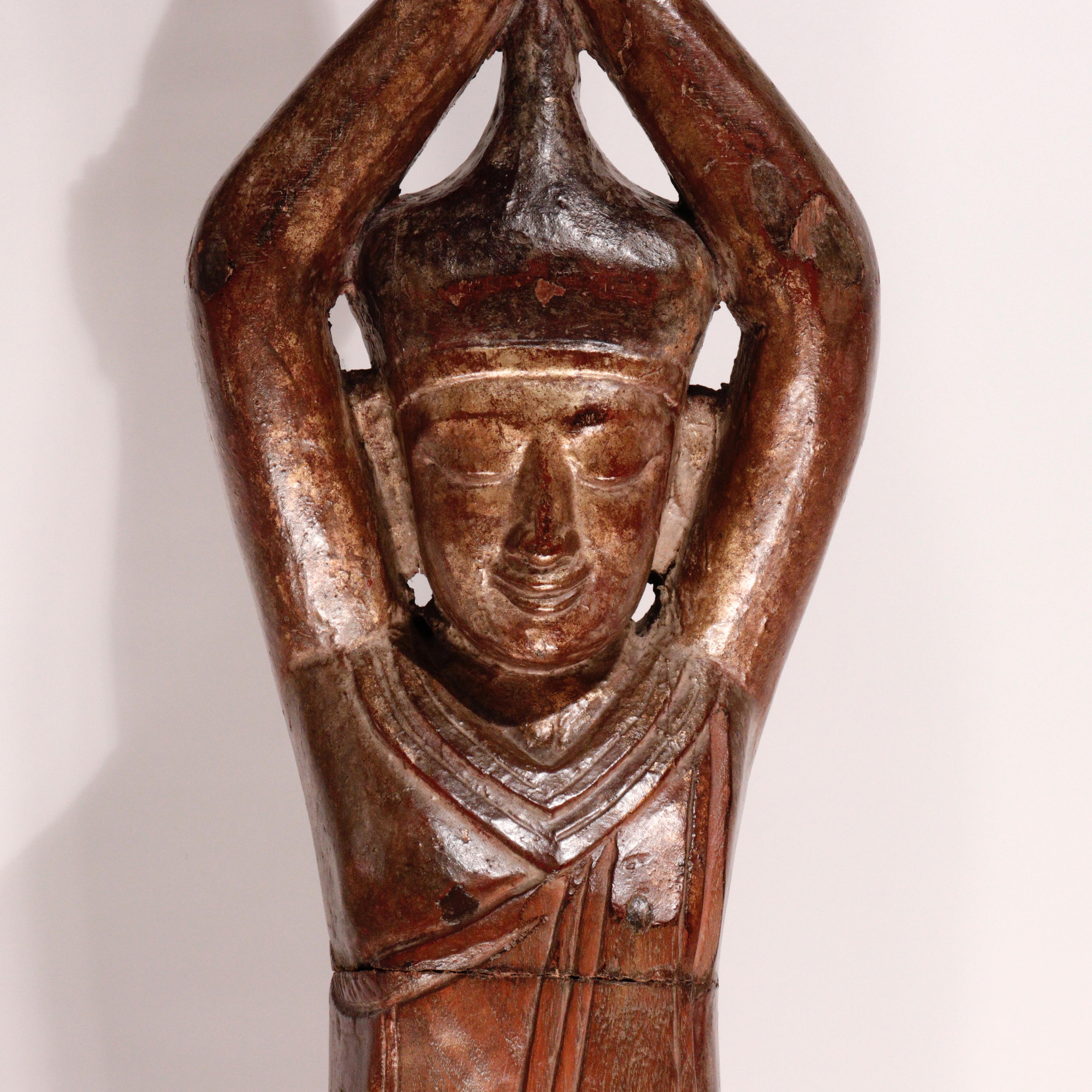 Lacquered Burmese Carved Wood Hermit Sumedha Buddhist Image, 19th Century For Sale