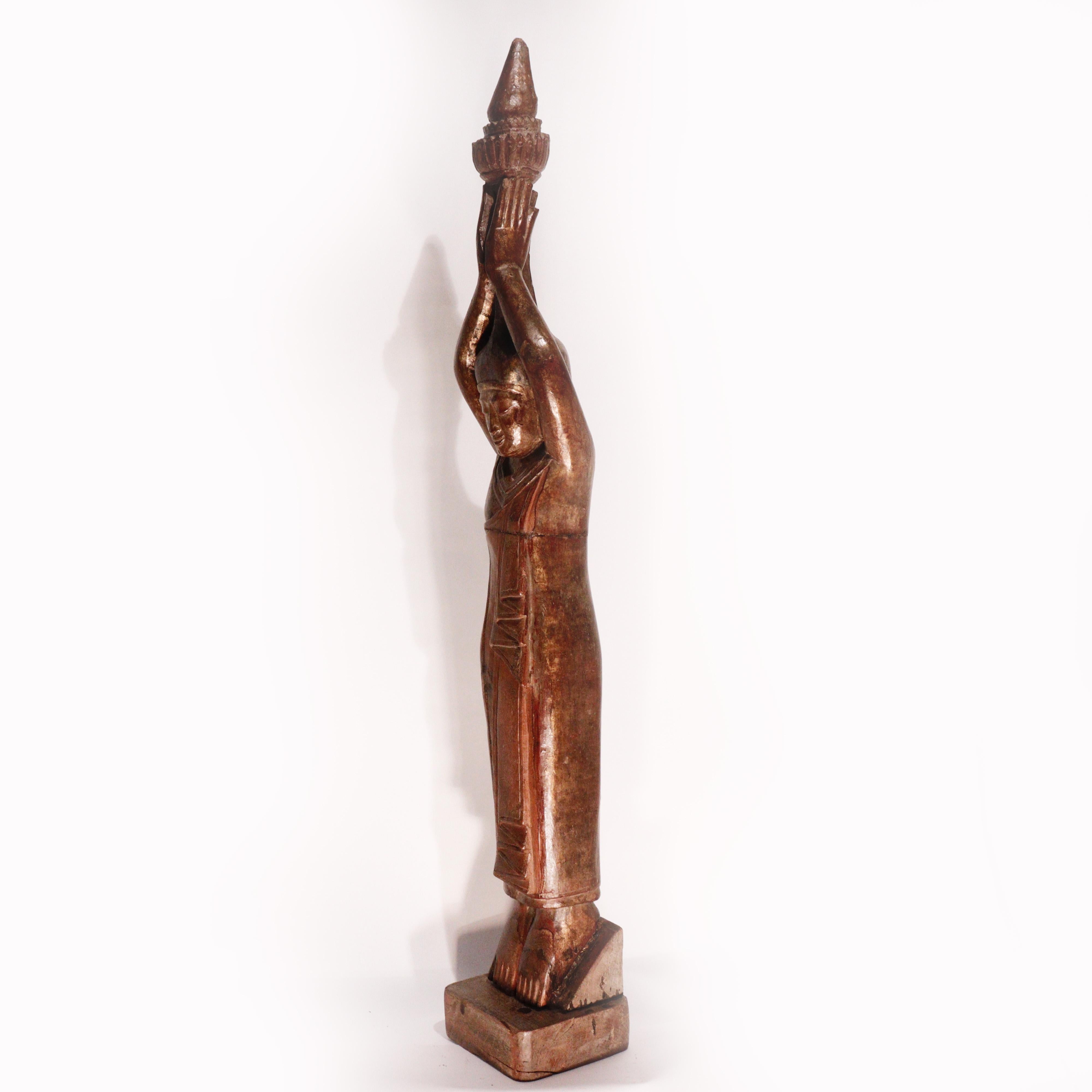 Burmese Carved Wood Hermit Sumedha Buddhist Image, 19th Century In Good Condition For Sale In New York, NY