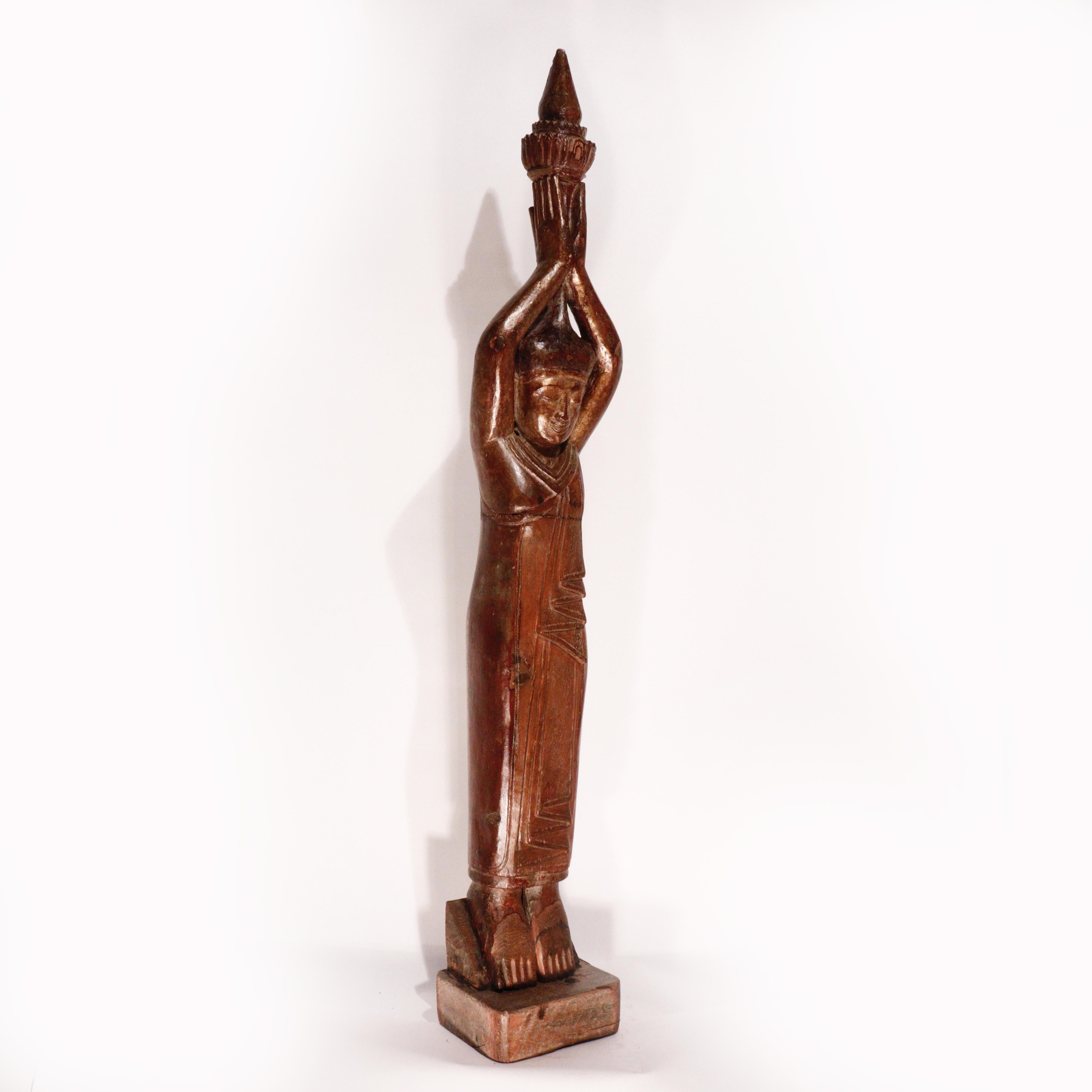 Burmese Carved Wood Hermit Sumedha Buddhist Image, 19th Century For Sale 4