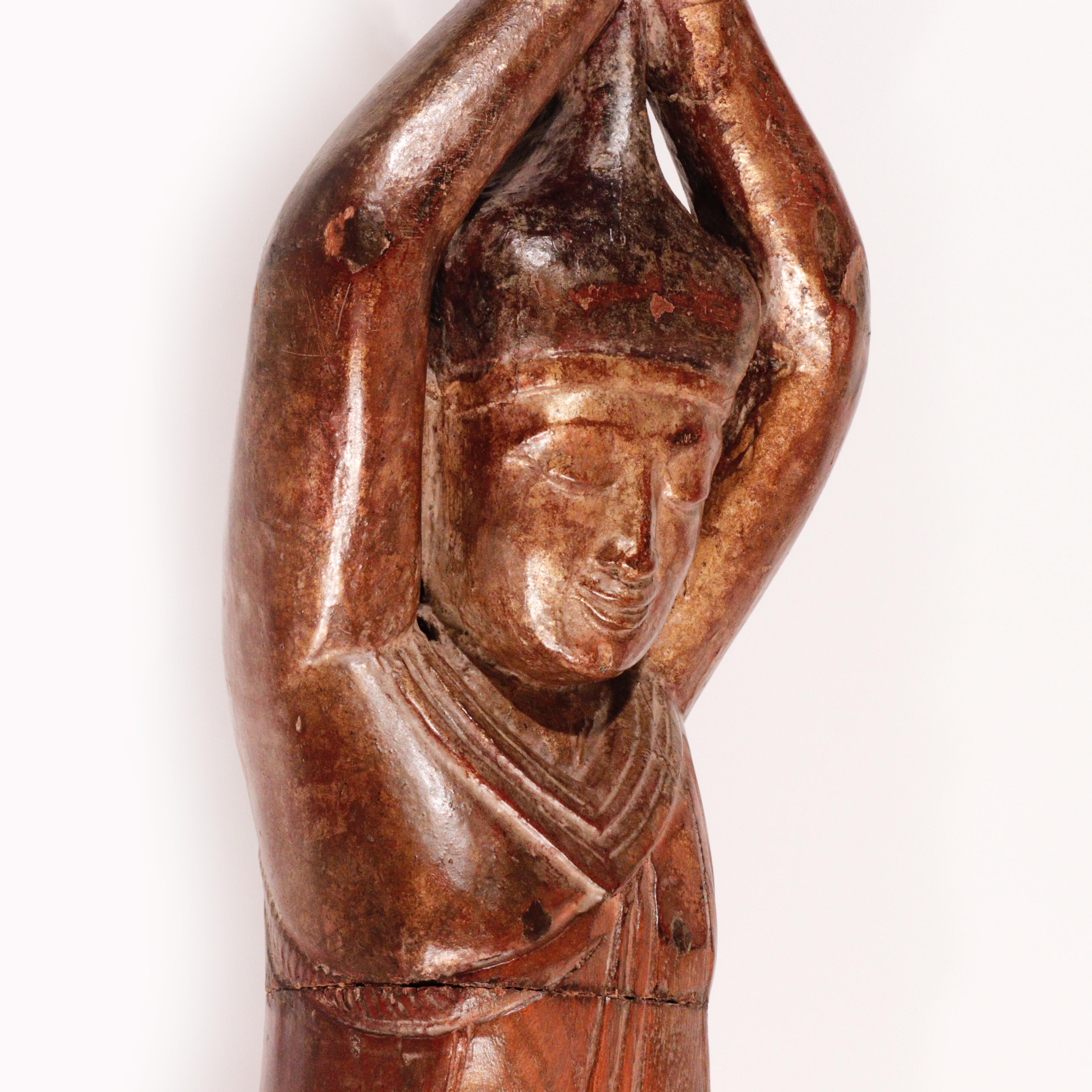 Burmese Carved Wood Hermit Sumedha Buddhist Image, 19th Century For Sale 5