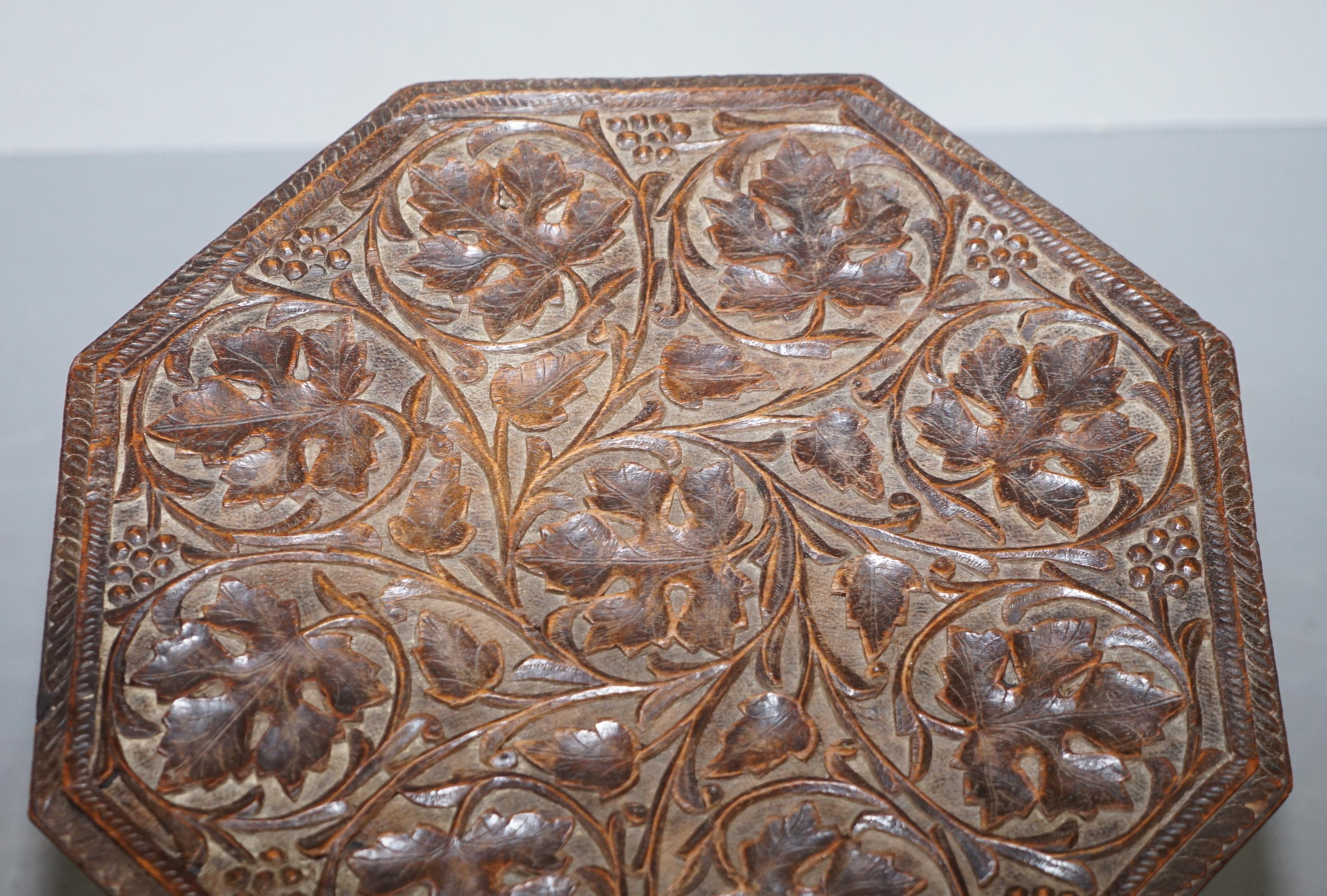 Hand-Crafted Burmese circa 1900 Anglo-Indian Hardwood Side End Wine Table Ornately Carved