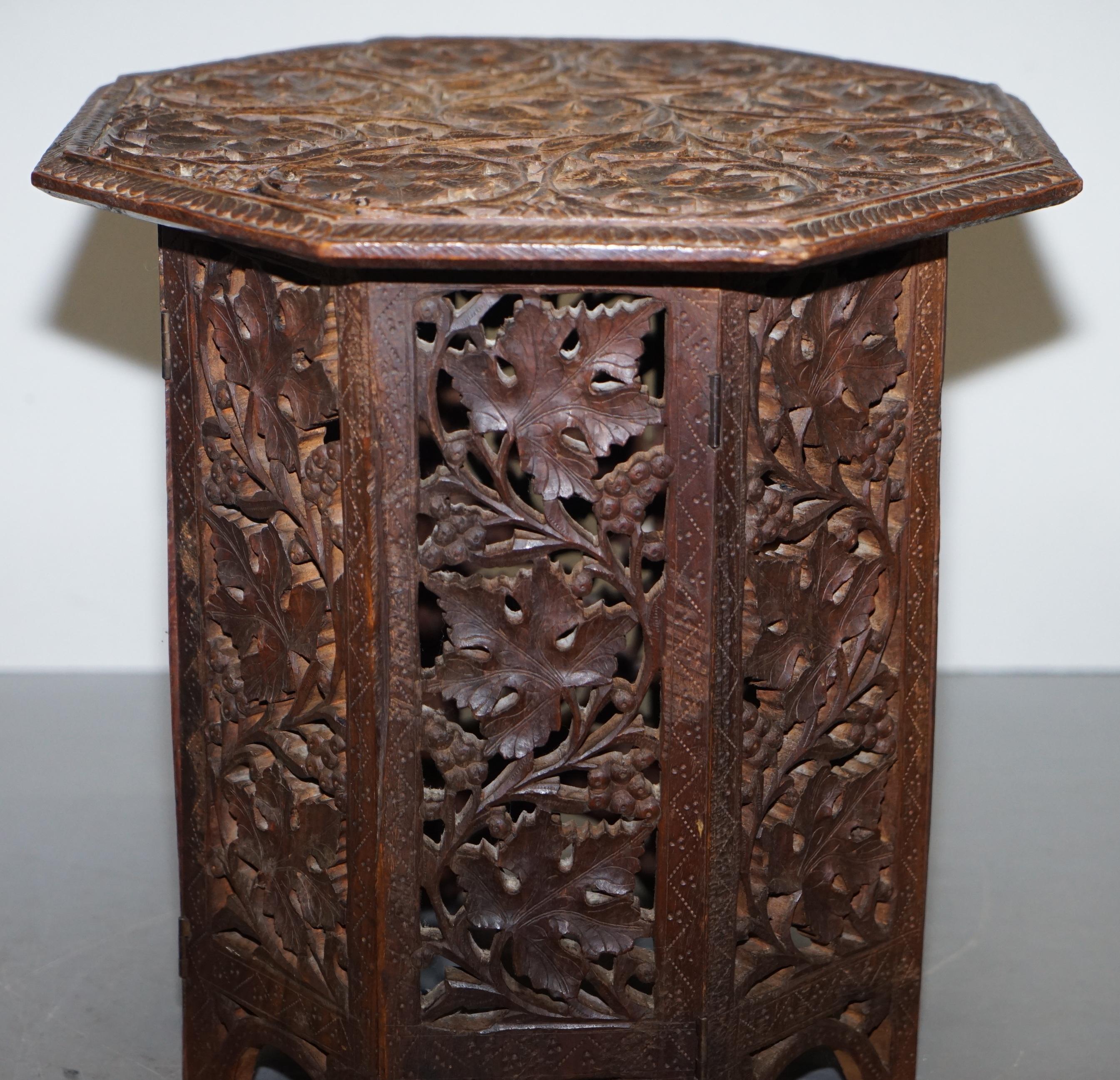 Burmese circa 1900 Anglo-Indian Hardwood Side End Wine Table Ornately Carved 1