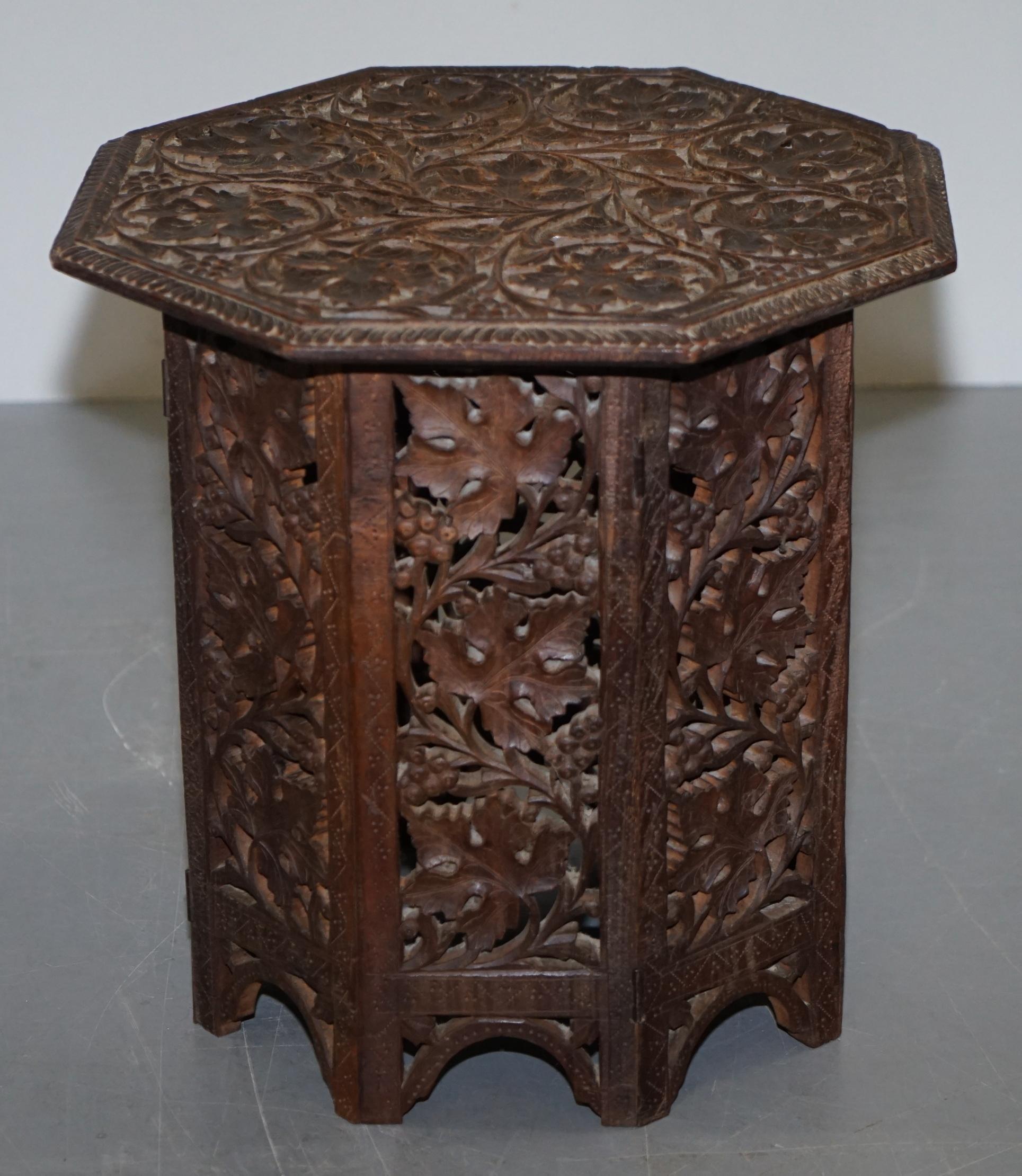 Burmese circa 1900 Anglo-Indian Hardwood Side End Wine Table Ornately Carved 3