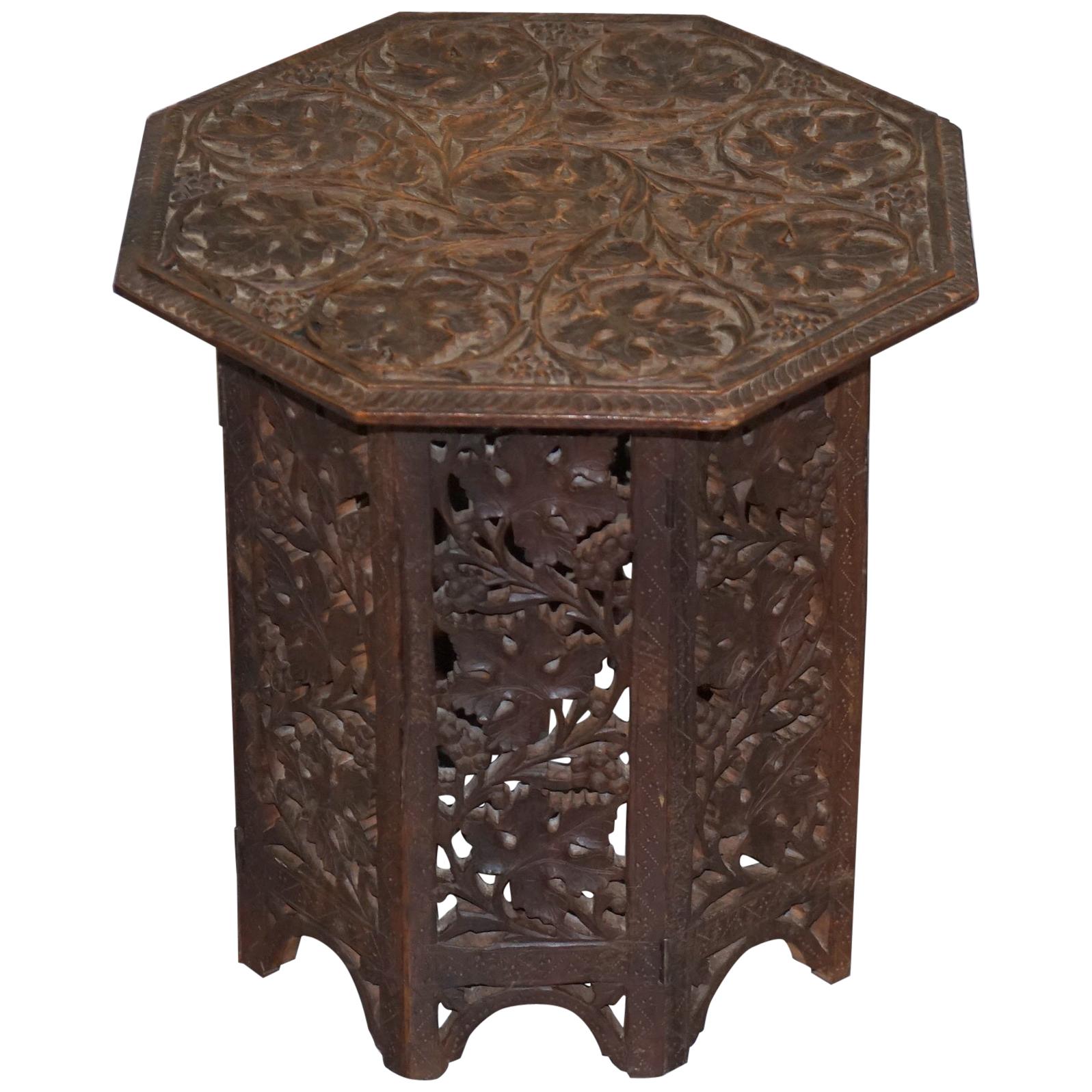 Burmese circa 1900 Anglo-Indian Hardwood Side End Wine Table Ornately Carved