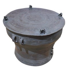 Burmese Circular Rain Drum End Table in Bronze, Early-20th Century