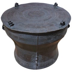 Burmese Circular Rain Drum End Table in Bronze, Early-20th Century