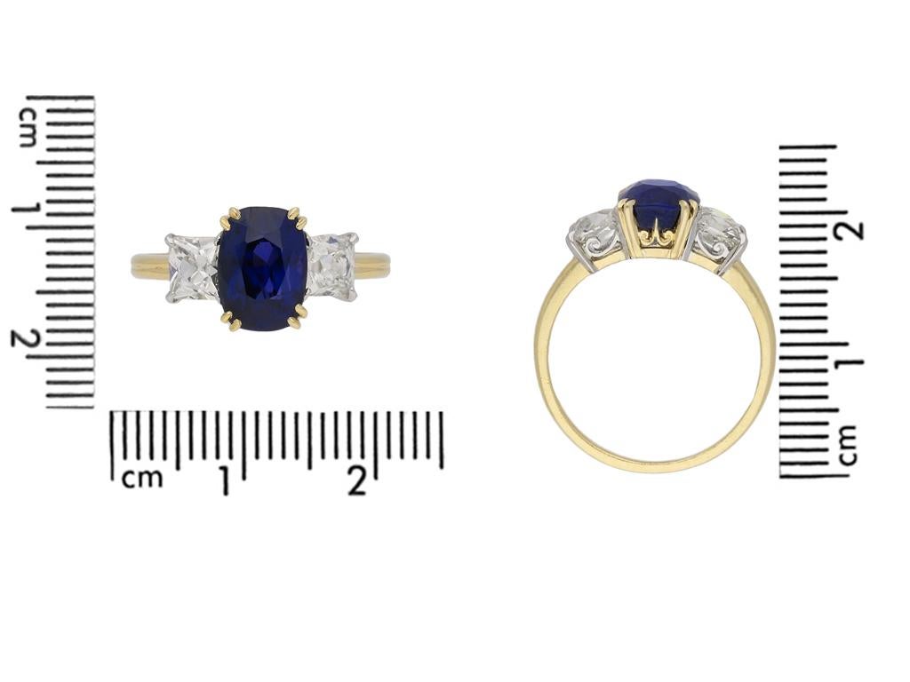 Old European Cut Burmese Color Change Sapphire and Diamond Three-Stone Ring, circa 1950