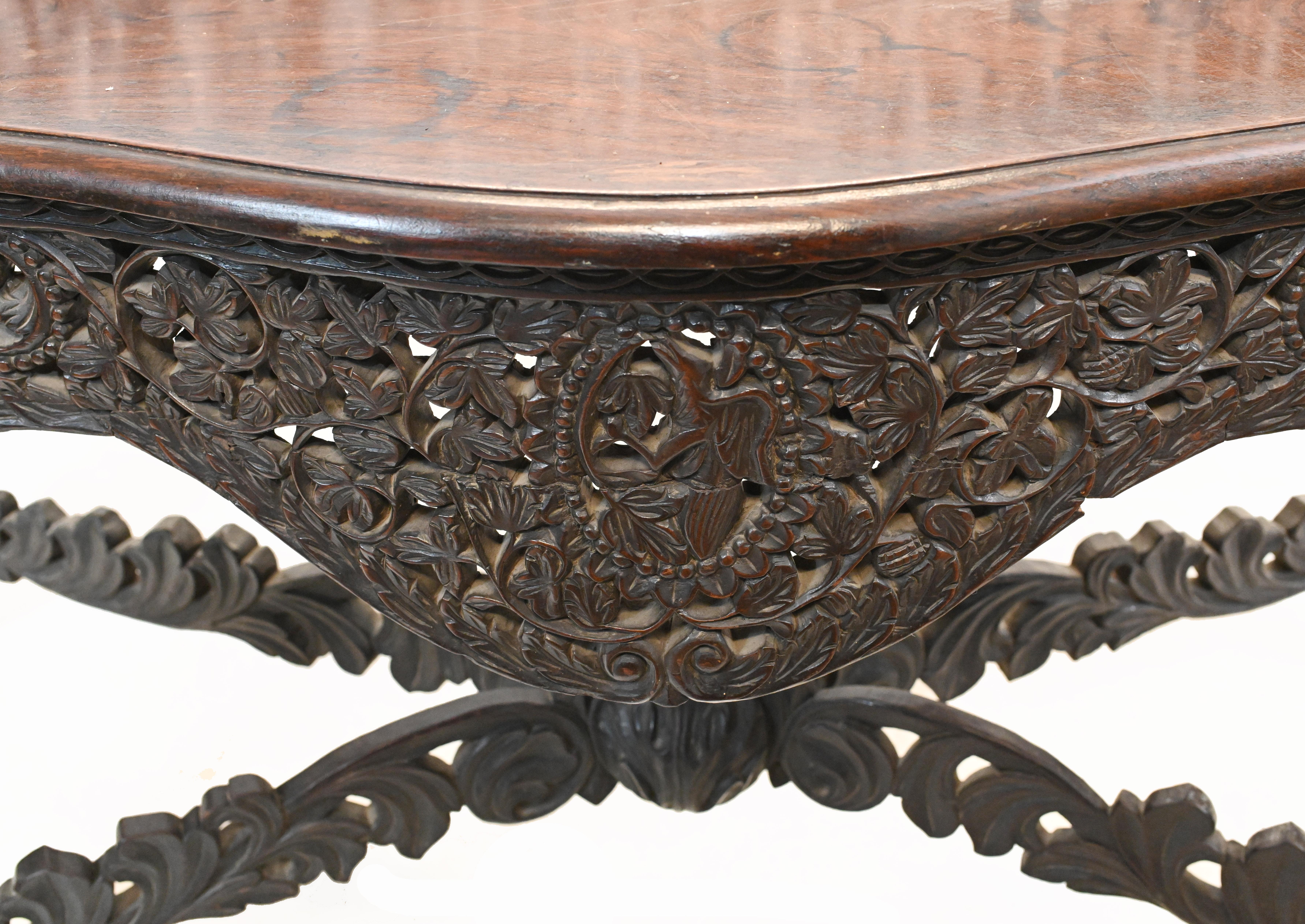 Burmese Console Table Antique Carved Burma Furniture, 1880 In Good Condition For Sale In Potters Bar, GB