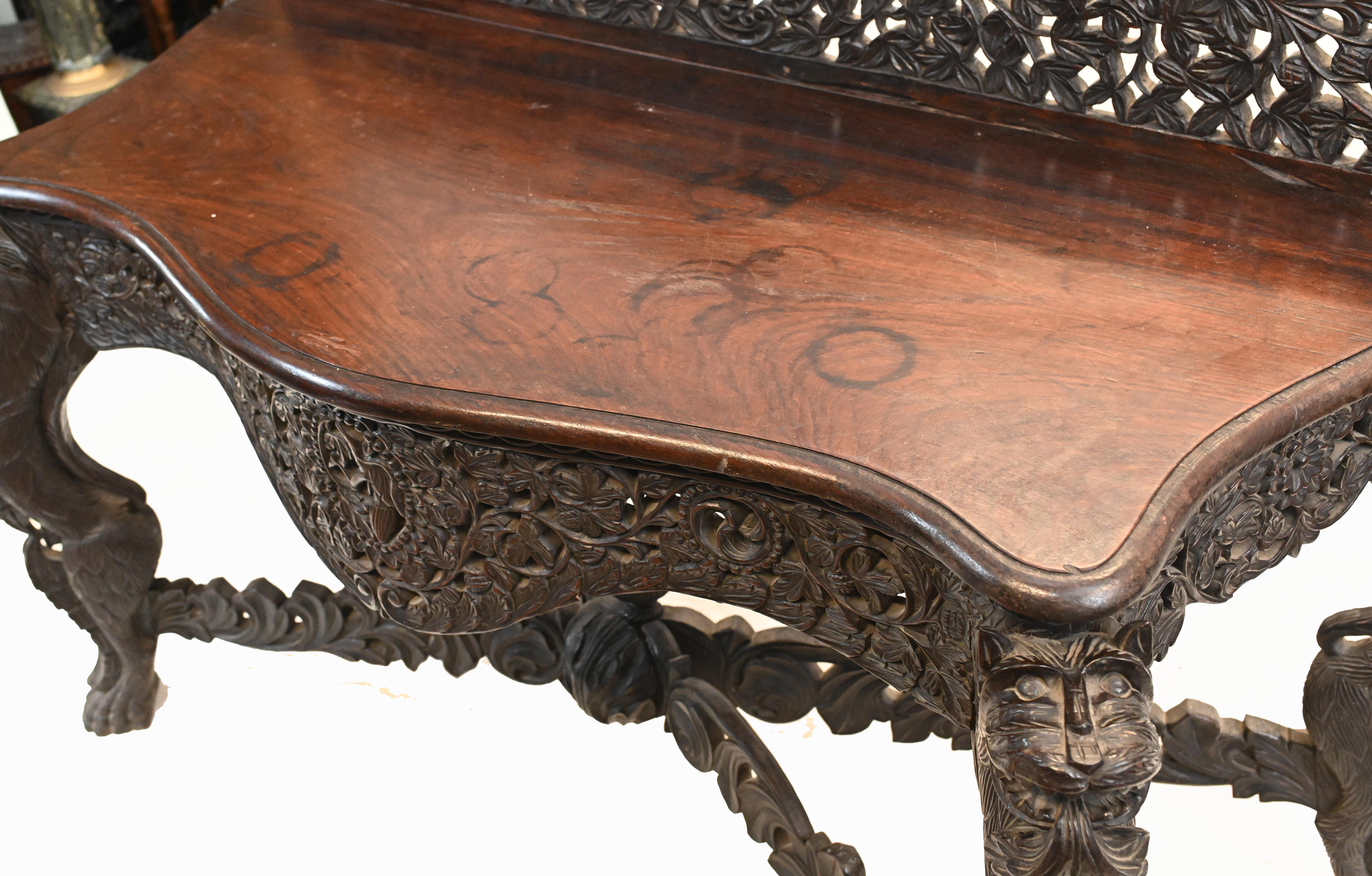 Other Burmese Console Table Antique Carved Burma Furniture, 1880 For Sale