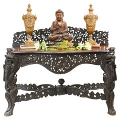 Burmese Console Table Used Carved Burma Furniture, 1880