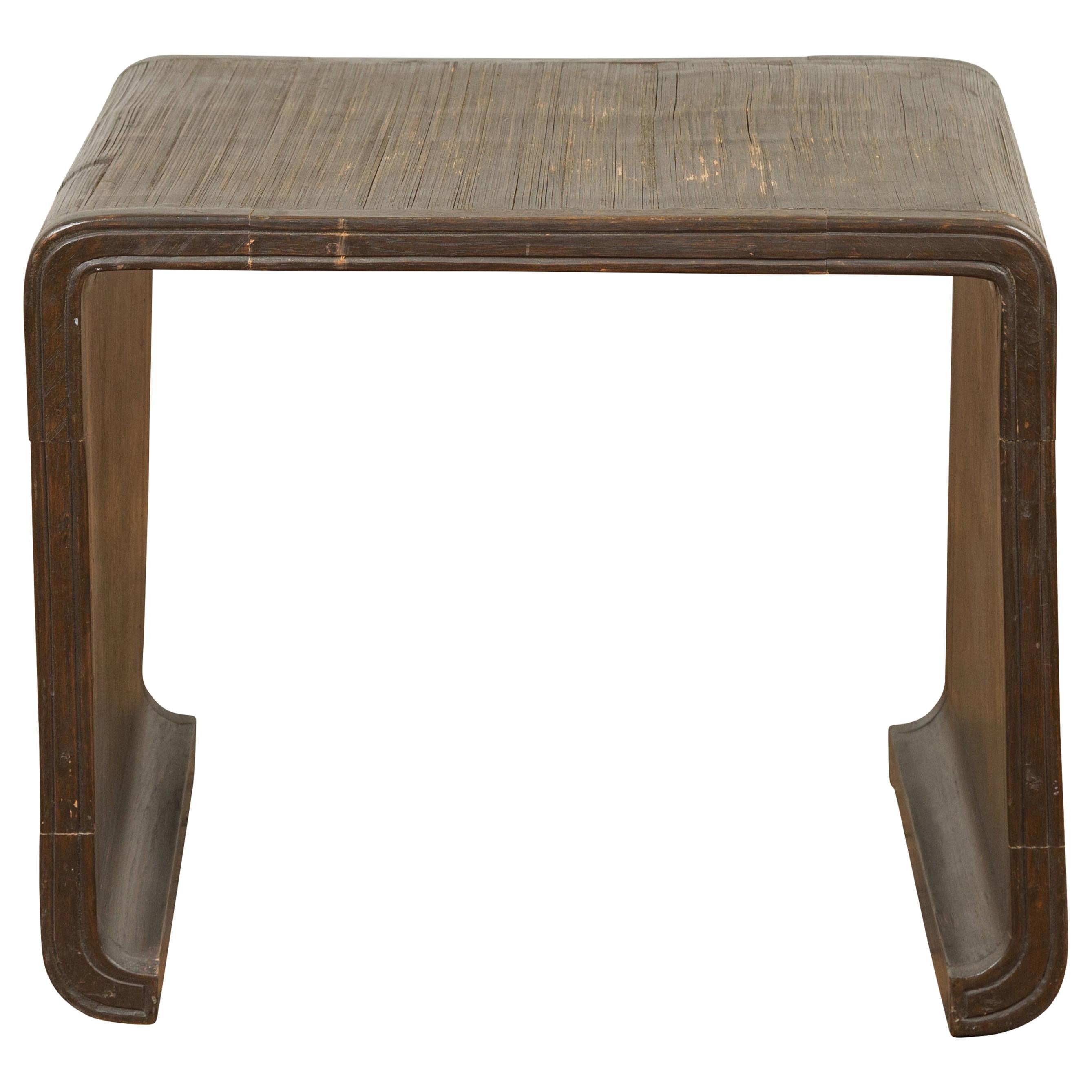 Minimalist Waterfall Side Table with Opium Mat Top and Horse Hoof Feet For Sale