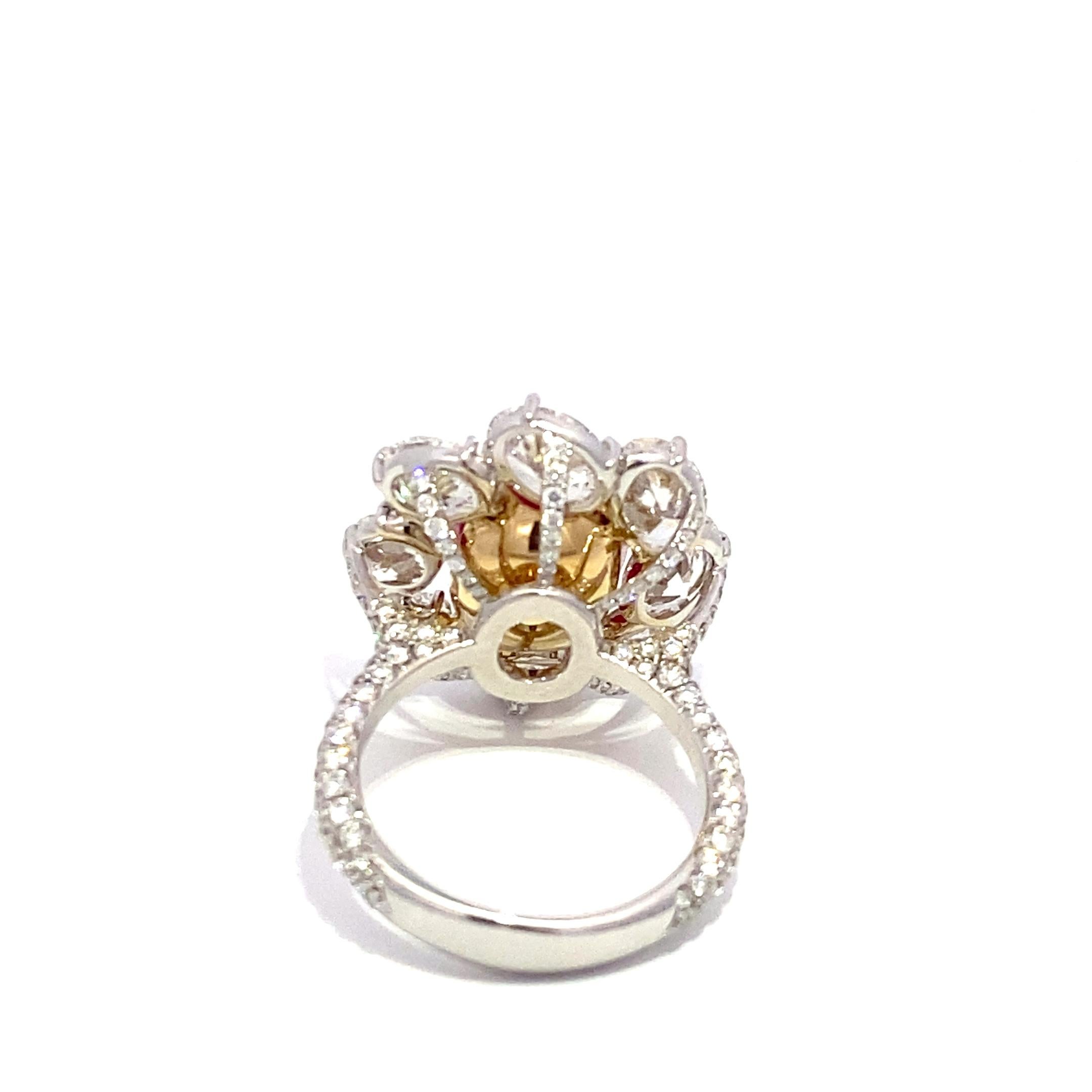 Art Nouveau Anello in oro 18k con rubino birmano e diamante perlato, certificato AGL e Gübelin in vendita