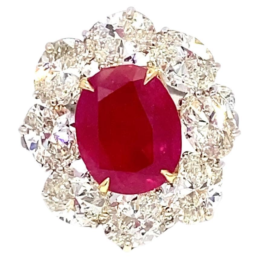 Bague en or 18k avec rubis coussin birman et diamant poire, certifiée AGL et Gübelin