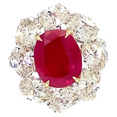 Burmese Cushion Ruby & Pear Diamond 18k Gold Ring, AGL & Gübelin Certified