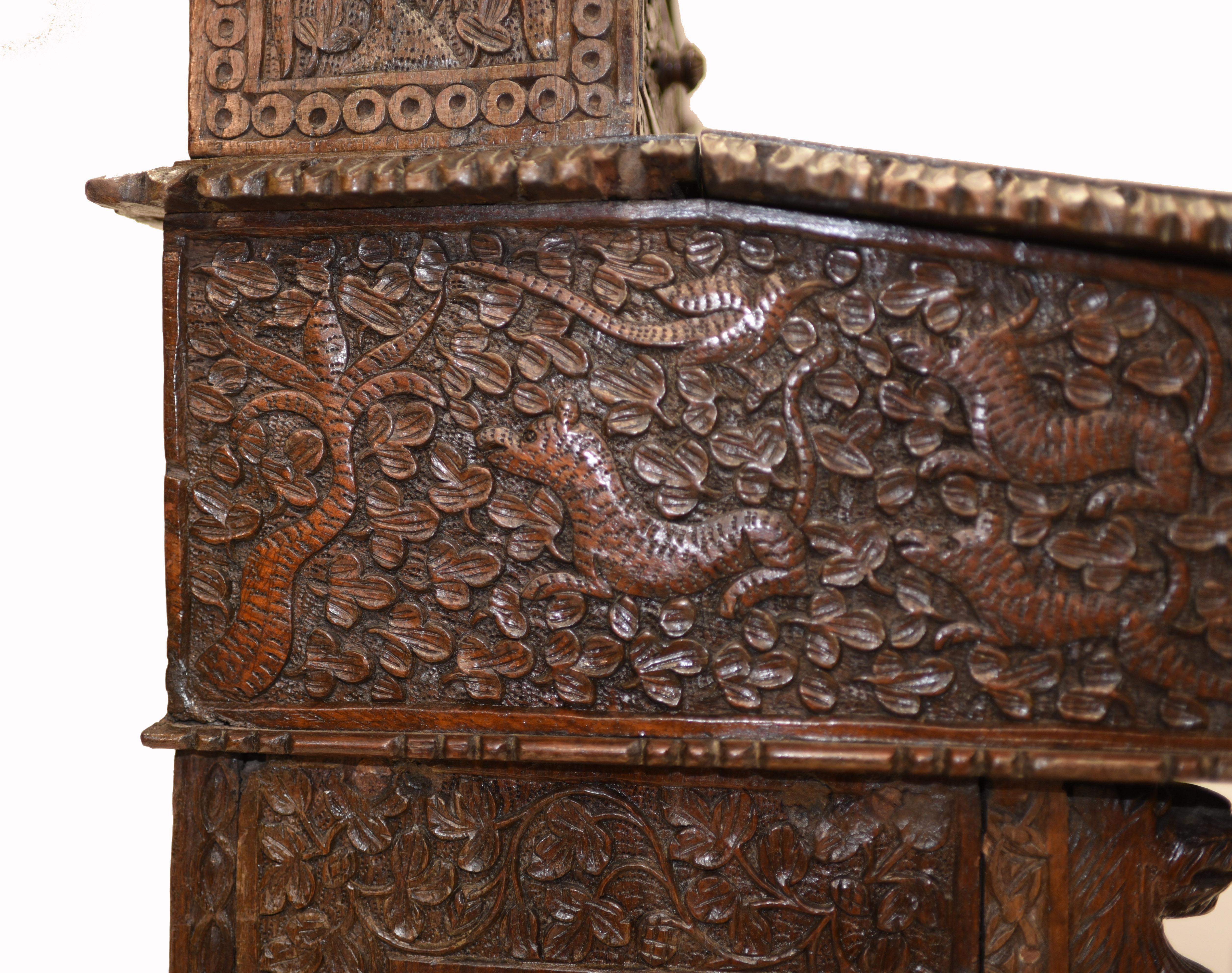 Burmese Davenport Desk Antique Hand Caved Burma Furniture, 1885 2