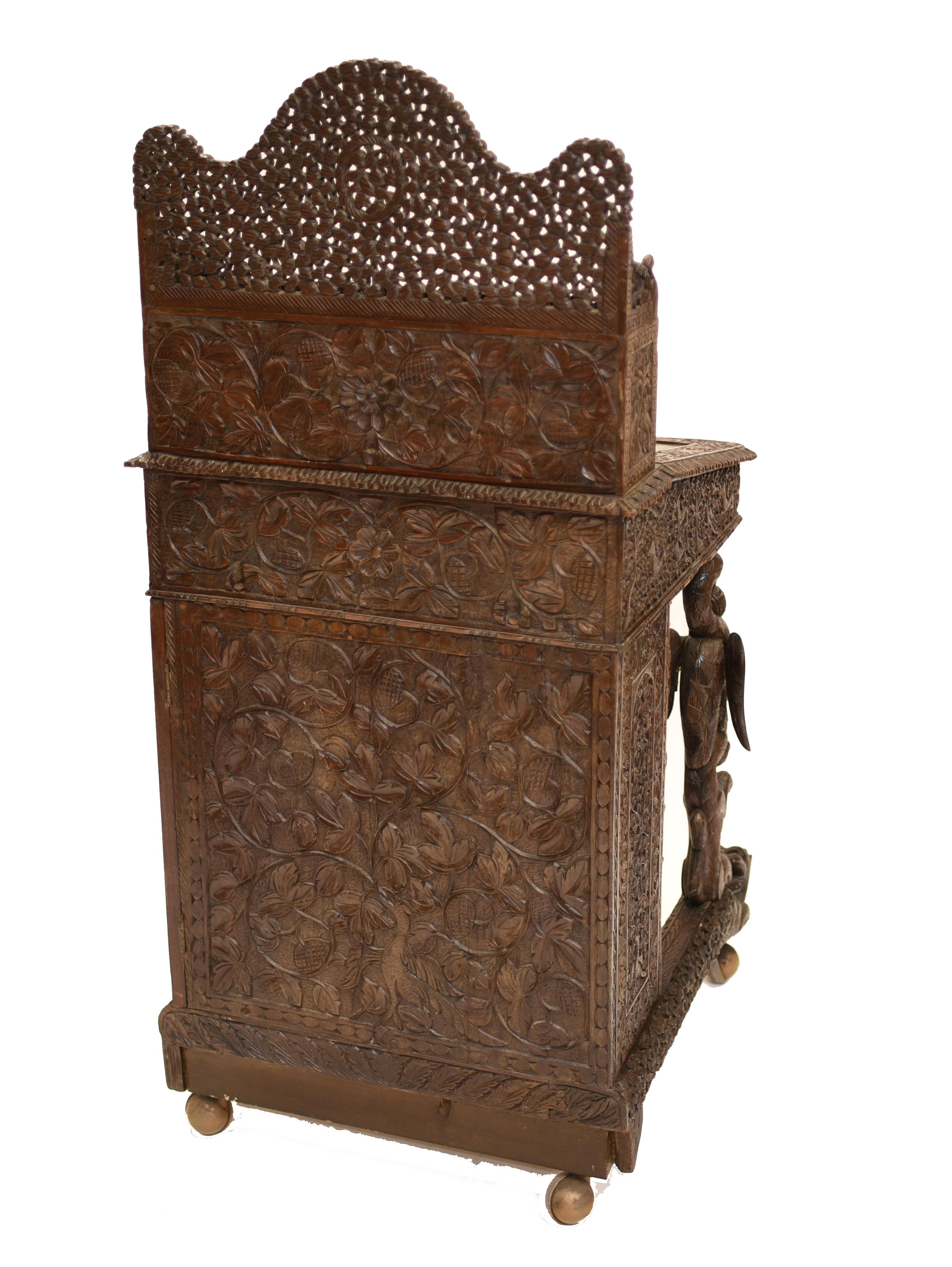 Burmese Davenport Desk Antique Hand Caved Burma Furniture, 1885 8
