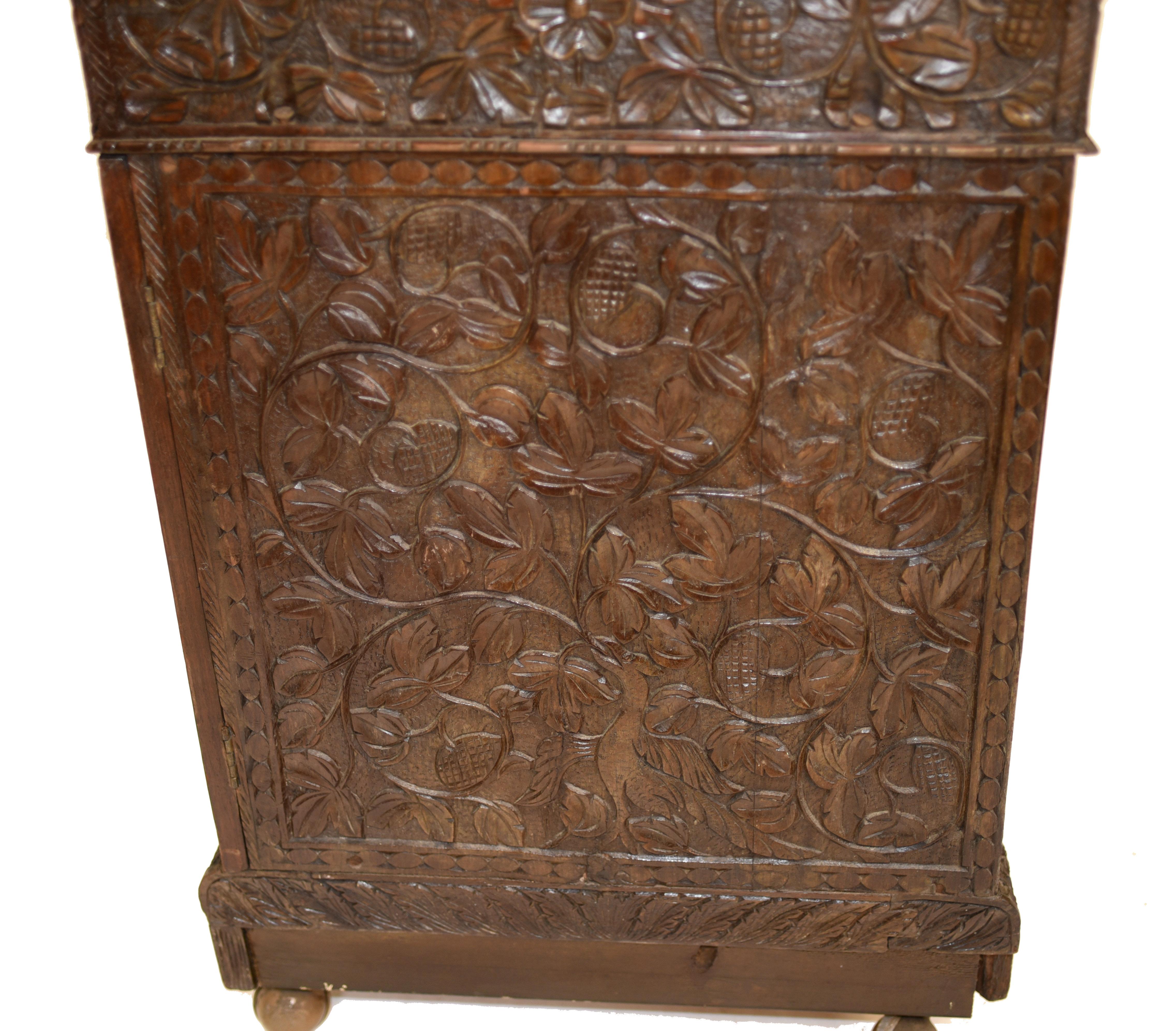 Burmese Davenport Desk Antique Hand Caved Burma Furniture, 1885 9