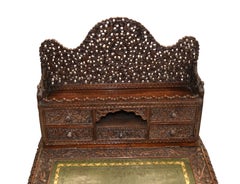 Burmese Davenport Desk Antique Hand Caved Burma Furniture, 1885